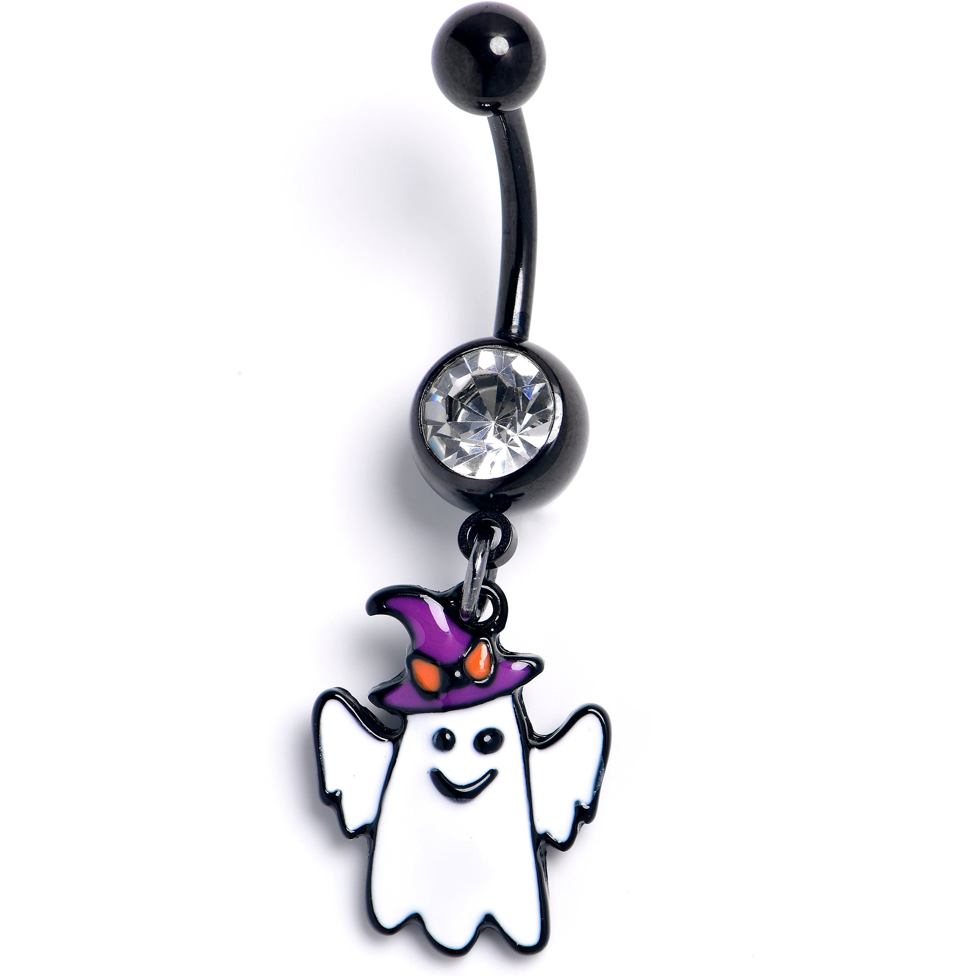 Clear Gem Black Witch Hat Ghost Halloween Dangle Belly Ring