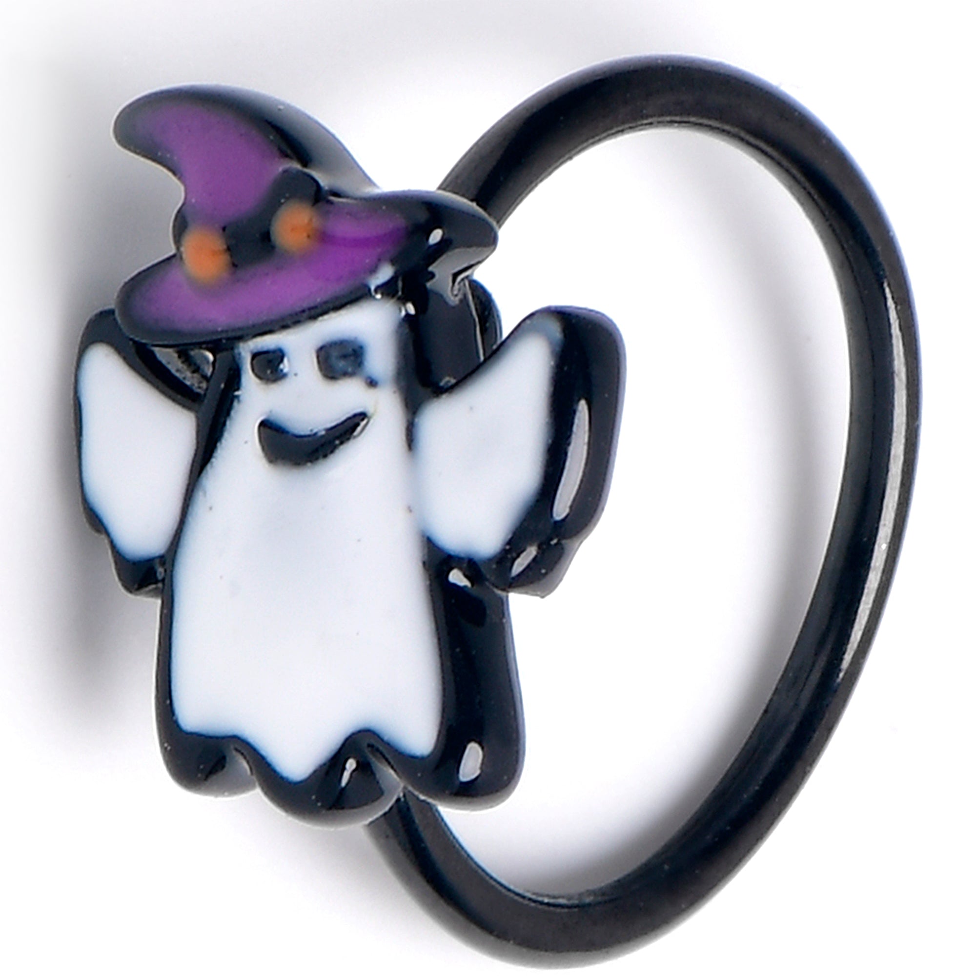 20 Gauge 5/16 Black Witch Hat Ghost Nose Hoop