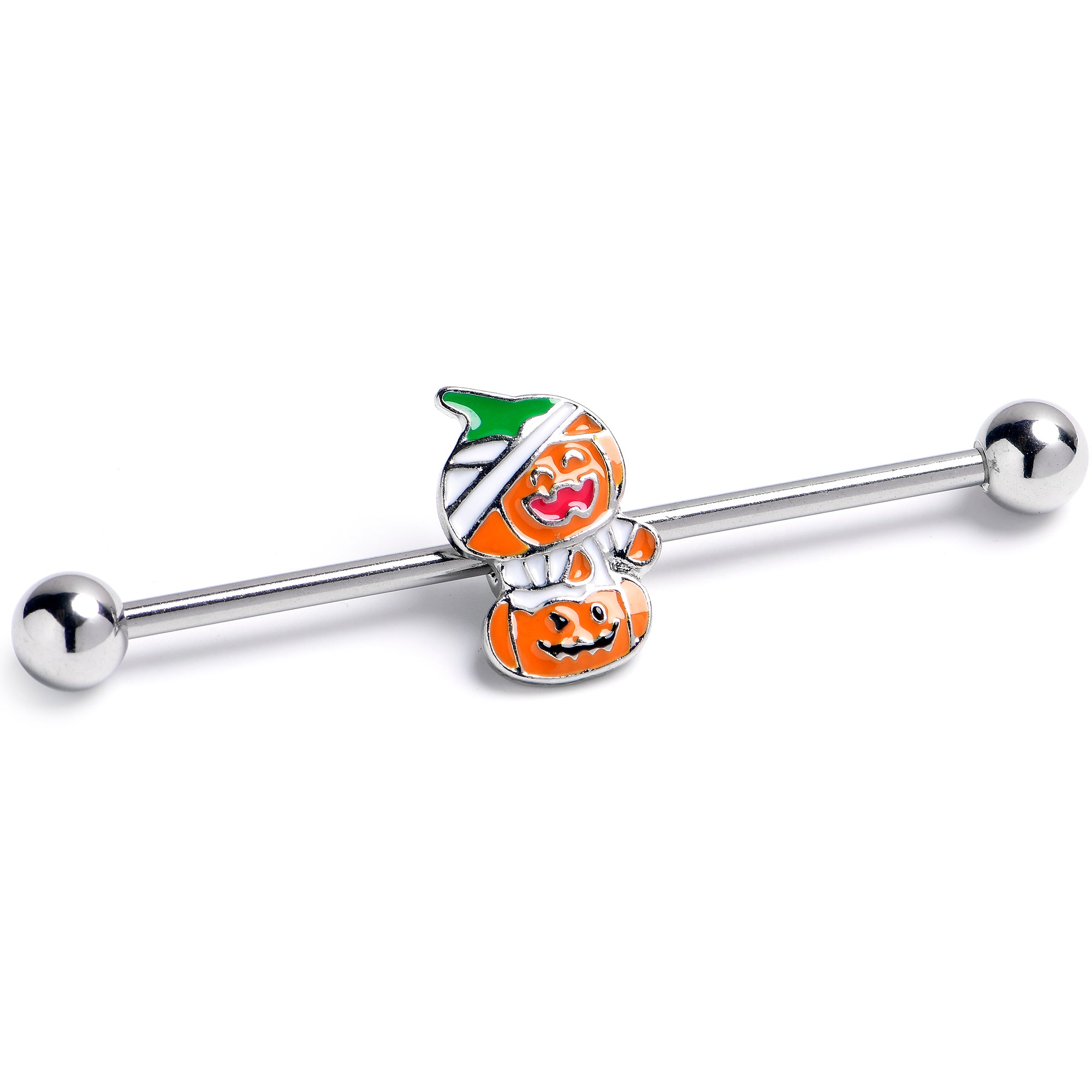 14 Gauge Mummy Pumpkin Jack OLantern Halloween Industrial Barbell 38mm