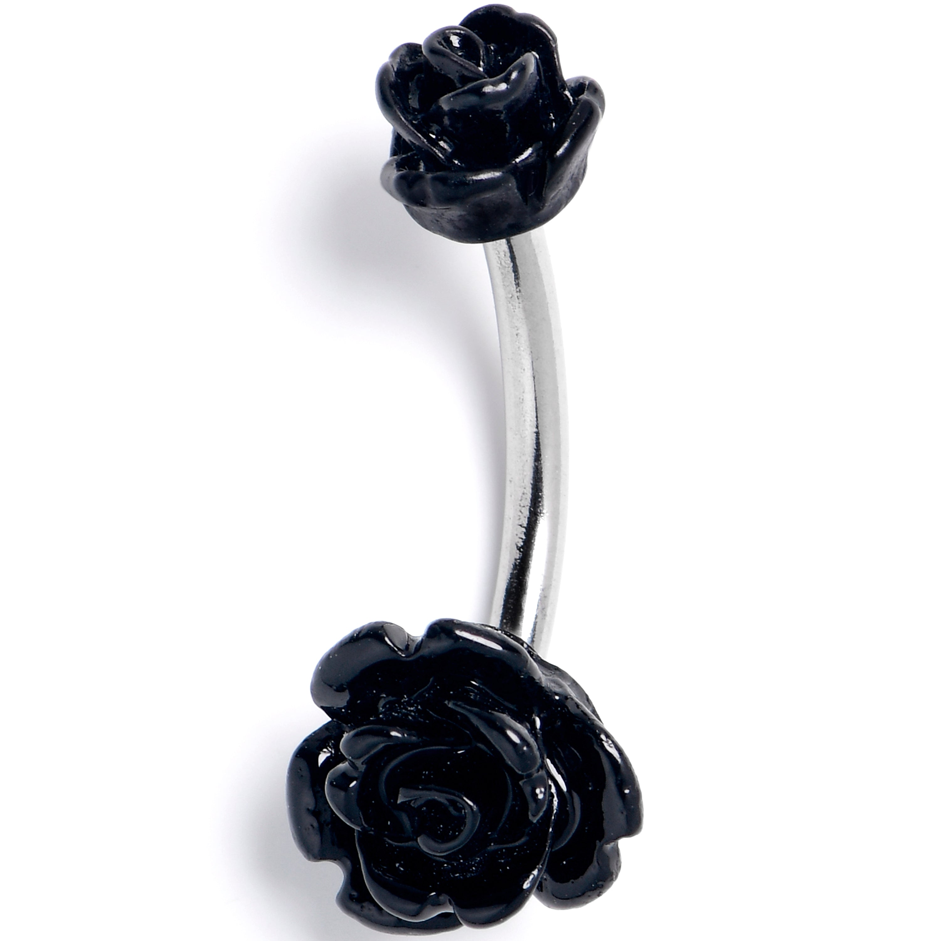 Open Bloom Rose Black Double Mount Belly Ring