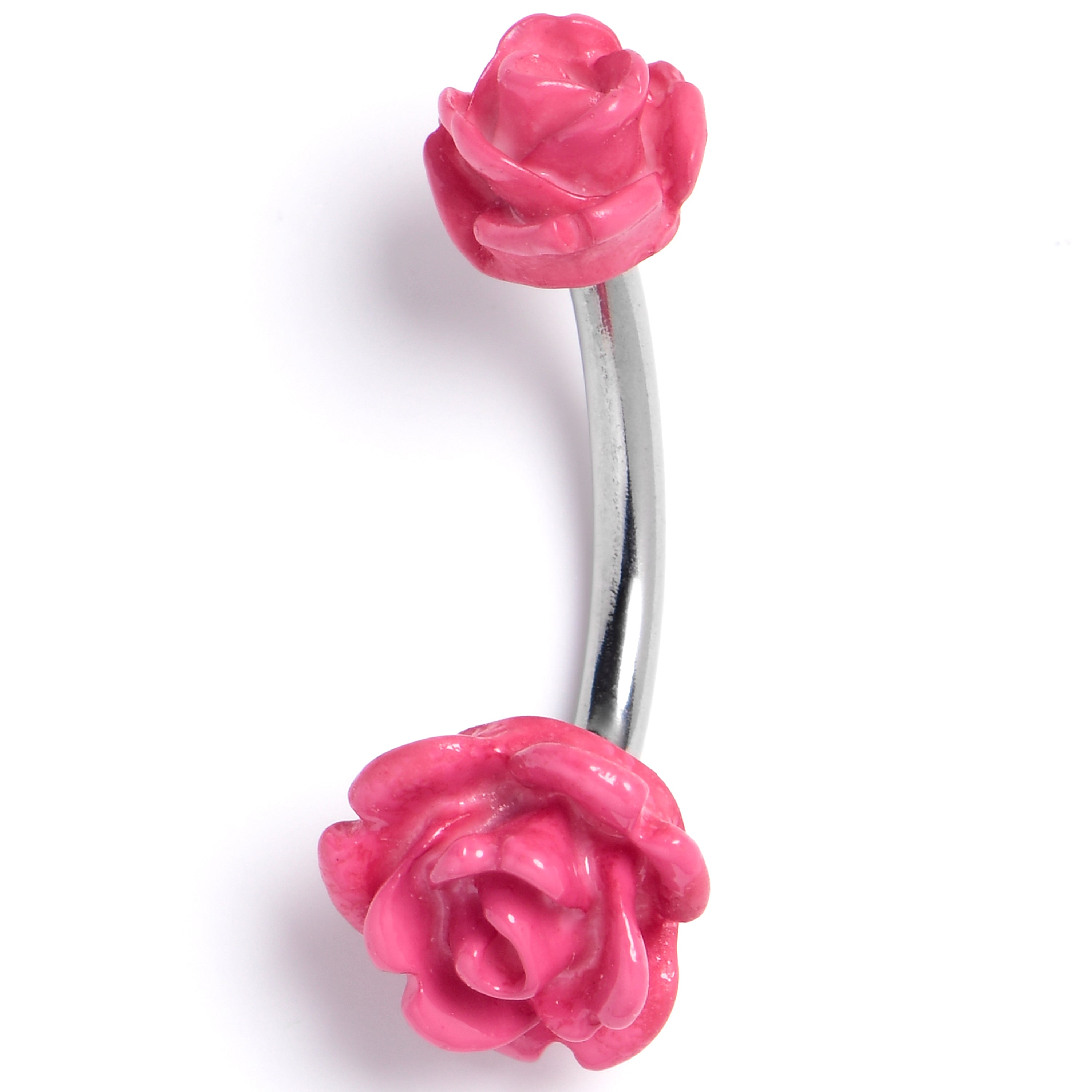 Open Bloom Rose Pink Double Mount Belly Ring