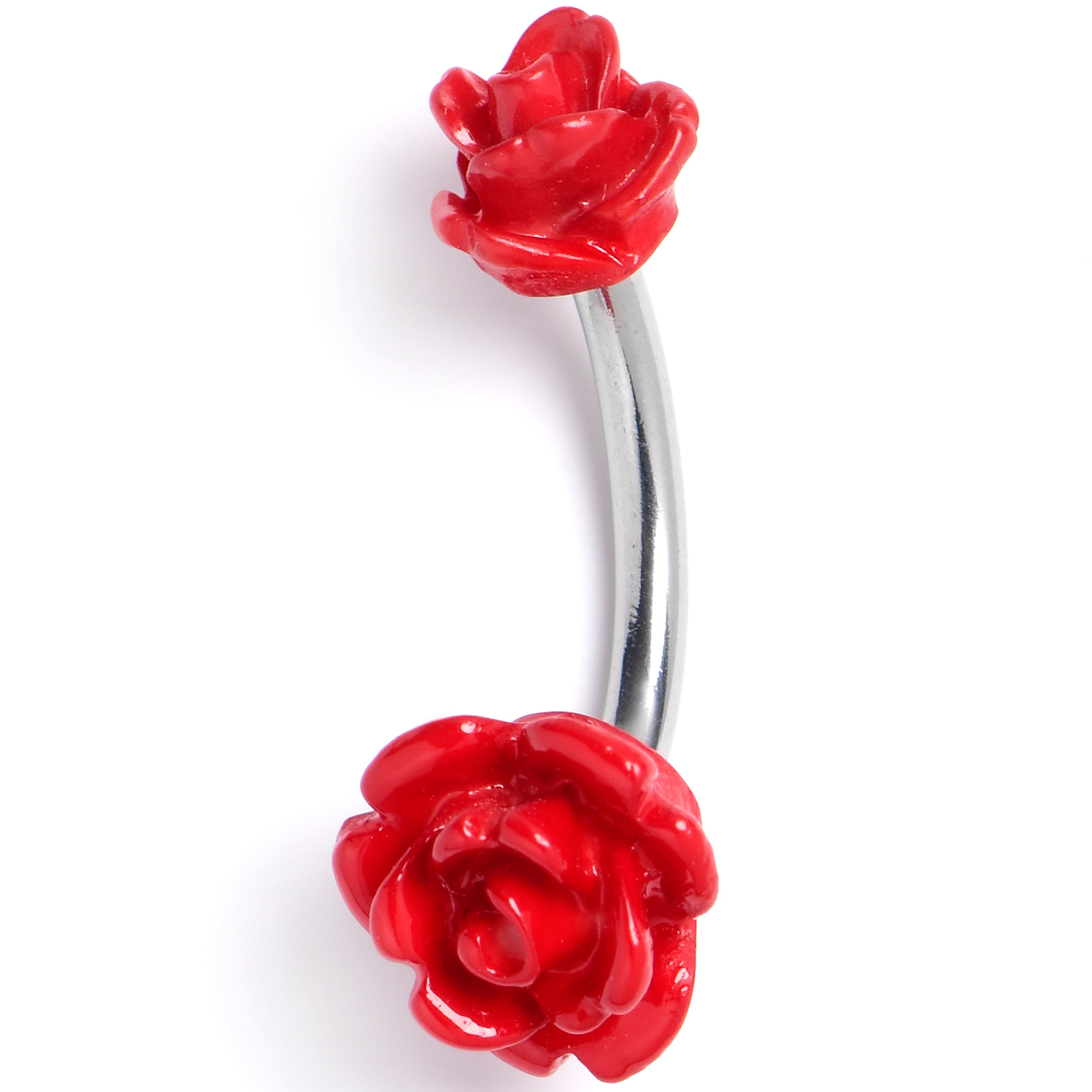 Open Bloom Rose Red Double Mount Belly Ring