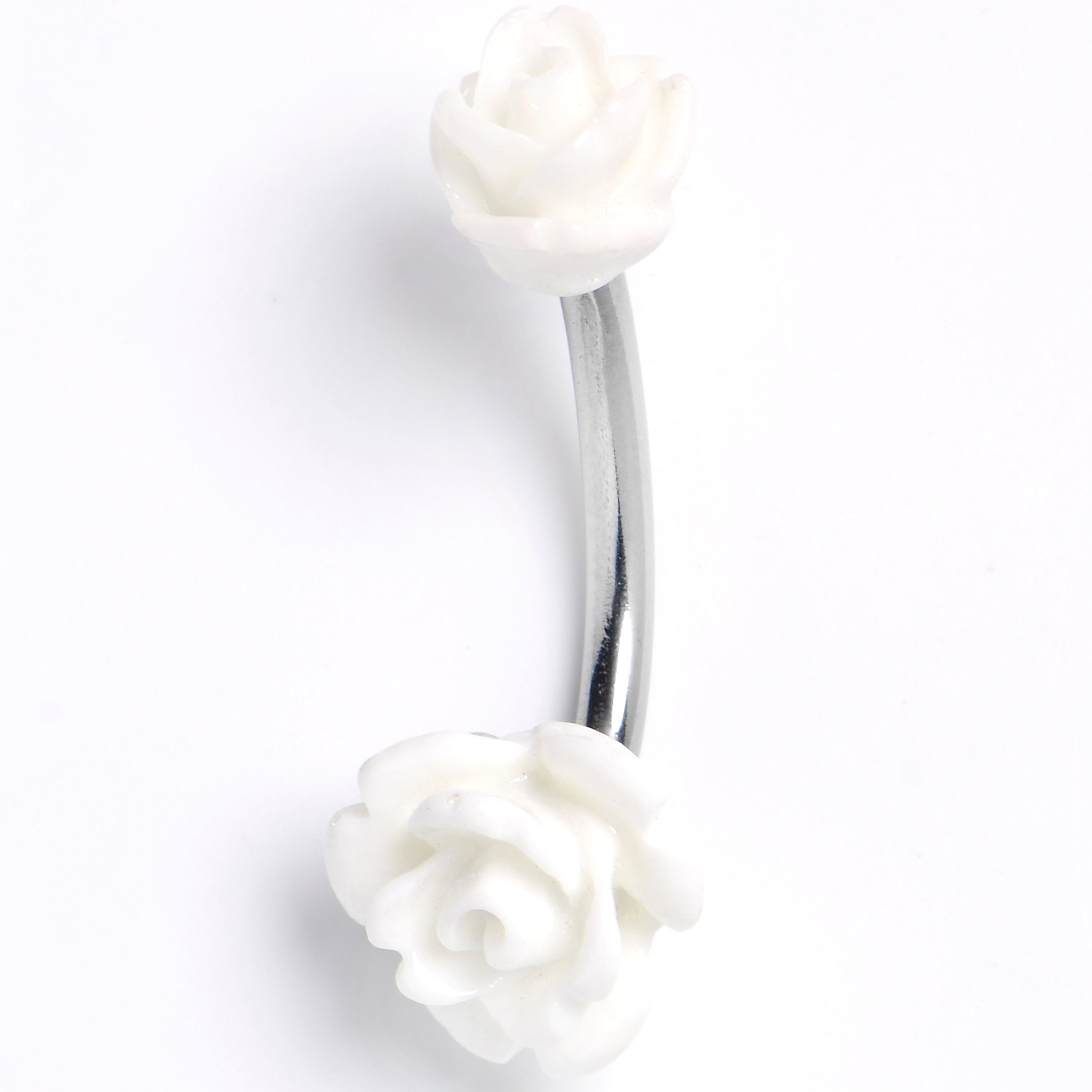 Open Bloom Rose White Double Mount Belly Ring