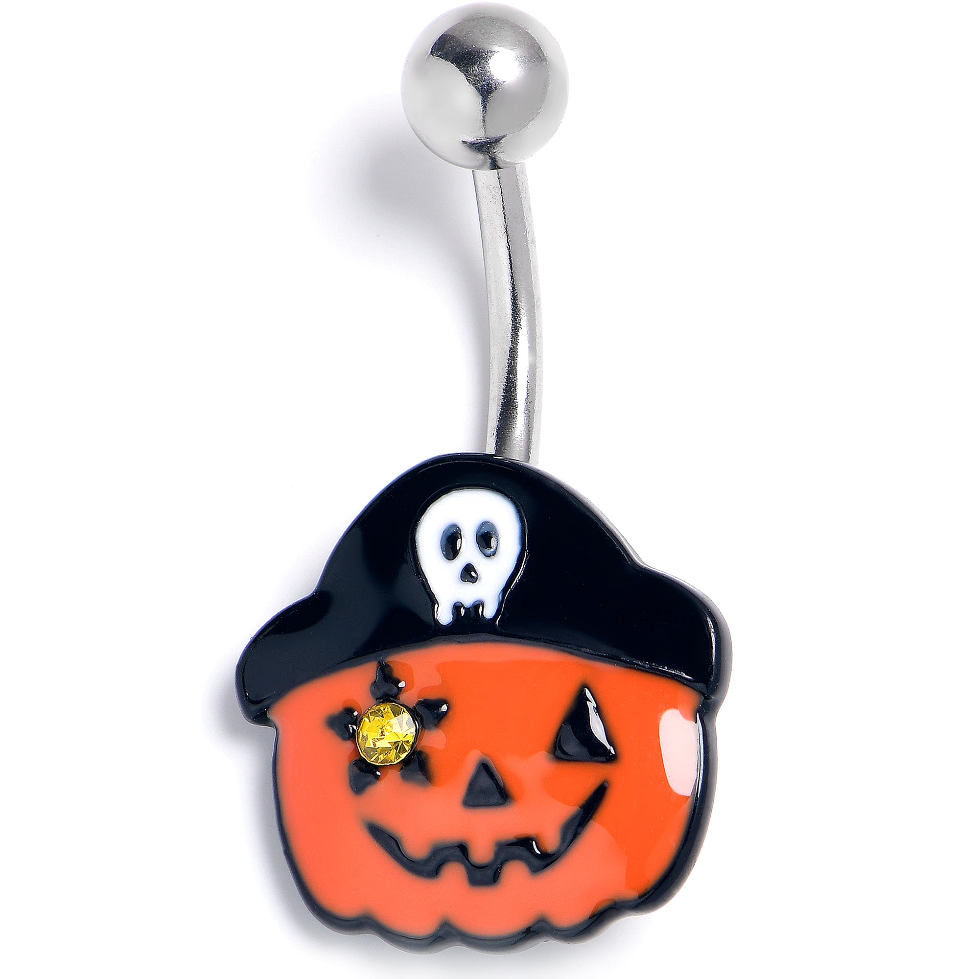 Yellow Gem Orange Pirate Pumpkin Halloween Belly Ring