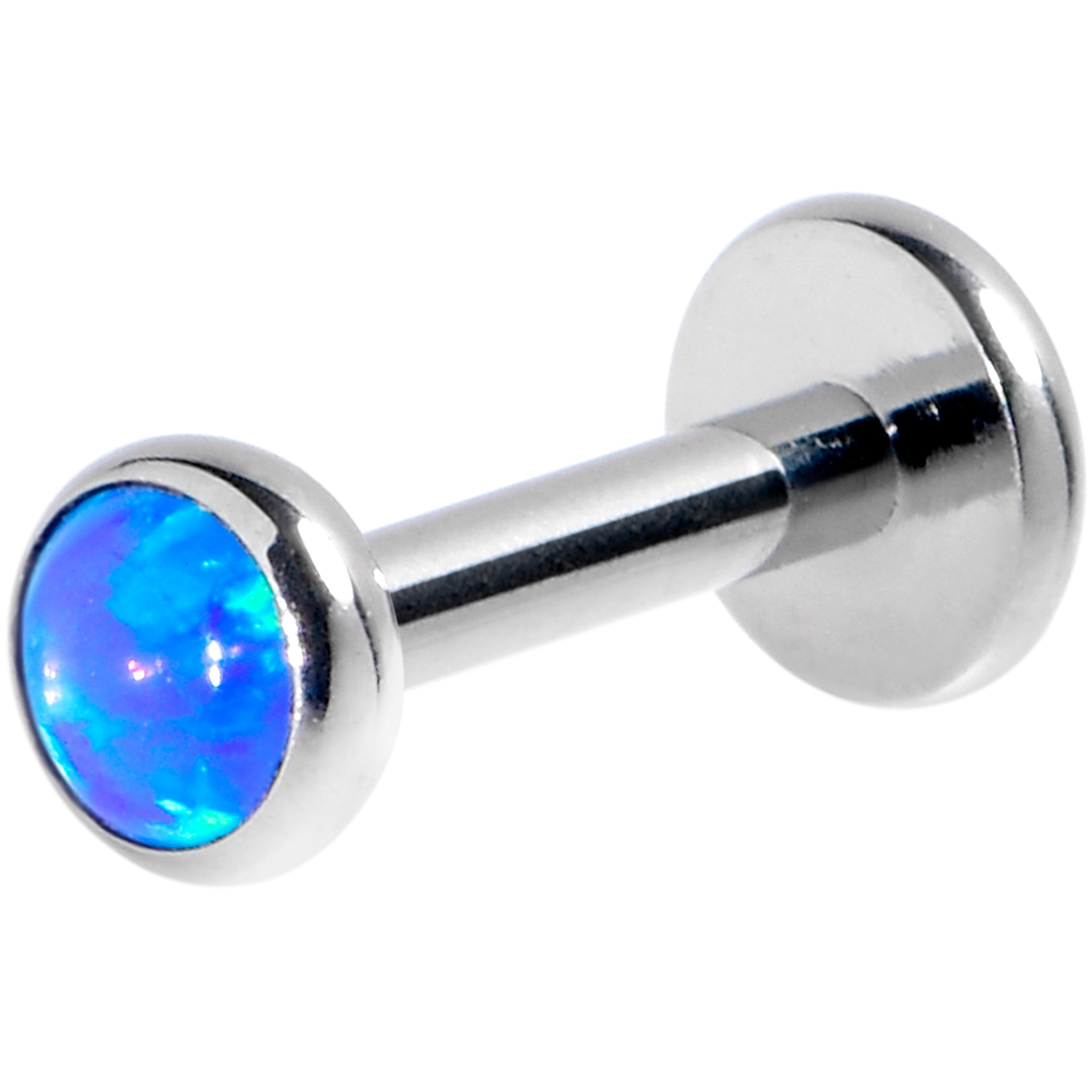 16 Gauge 1/4 Blue Synthetic Opal G23 Titanium Threadless Push In Labret