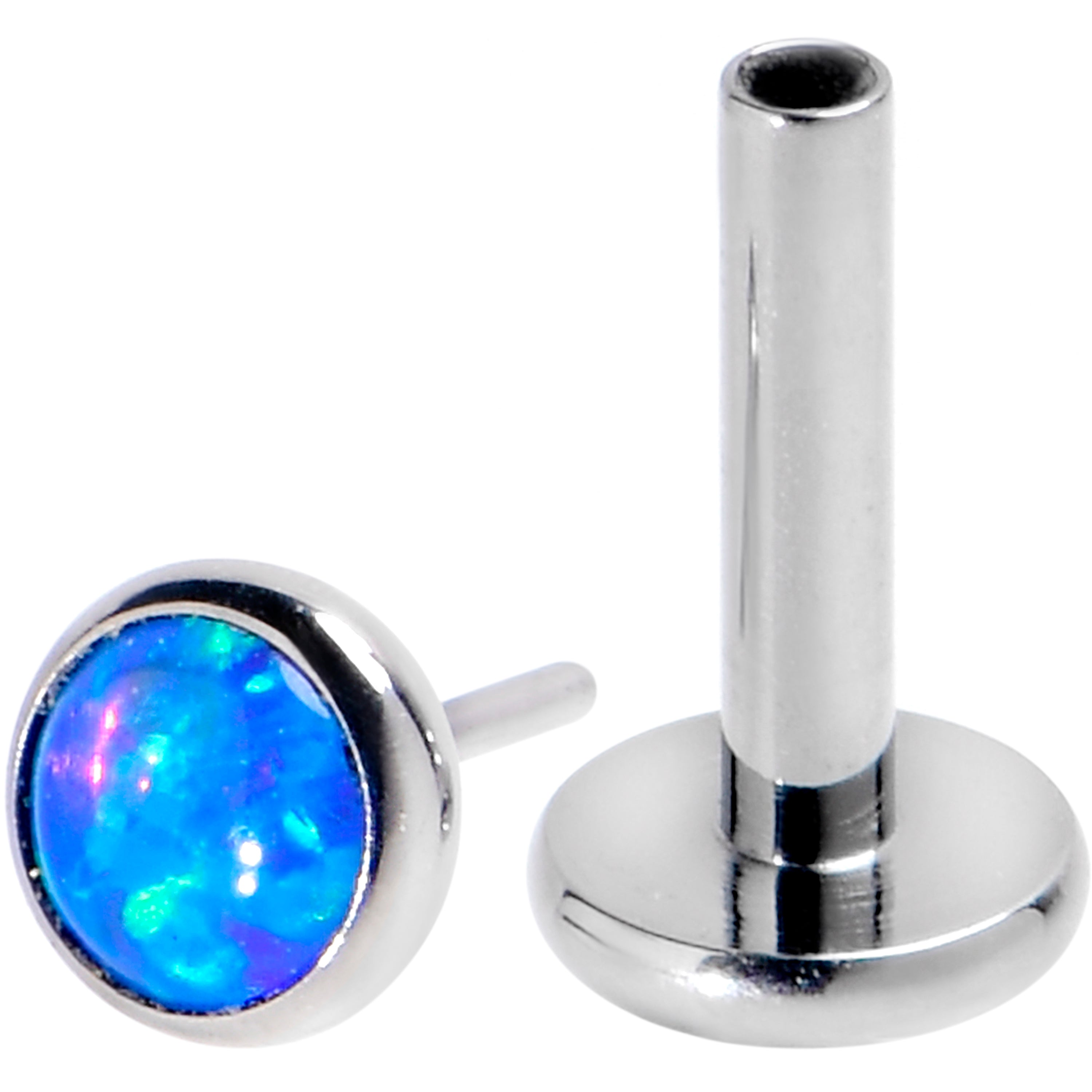 16 Gauge 1/4 Blue Synthetic Opal G23 Titanium Threadless Push In Labret