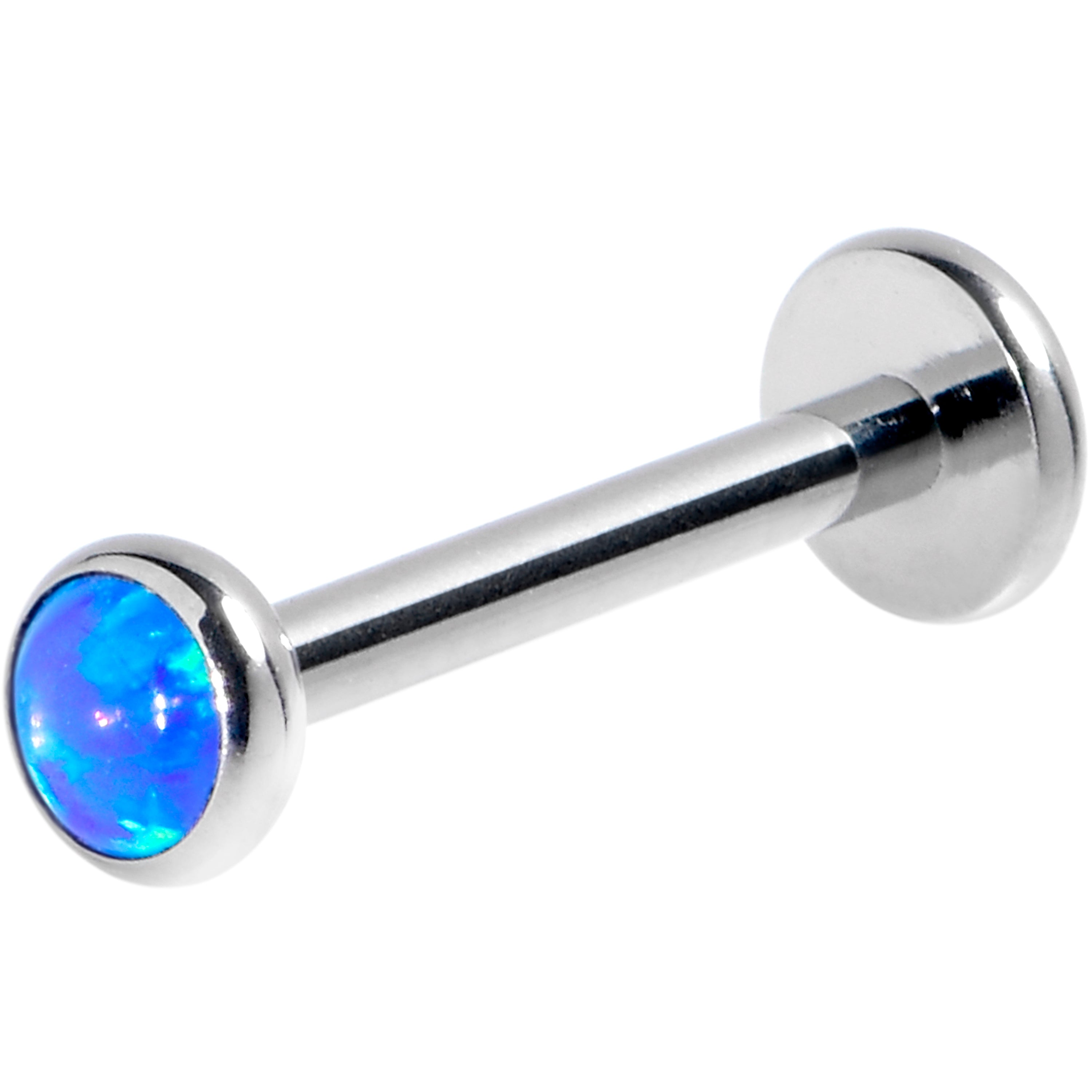 16 Gauge 3/8 Blue Synthetic Opal G23 Titanium Threadless Push In Labret