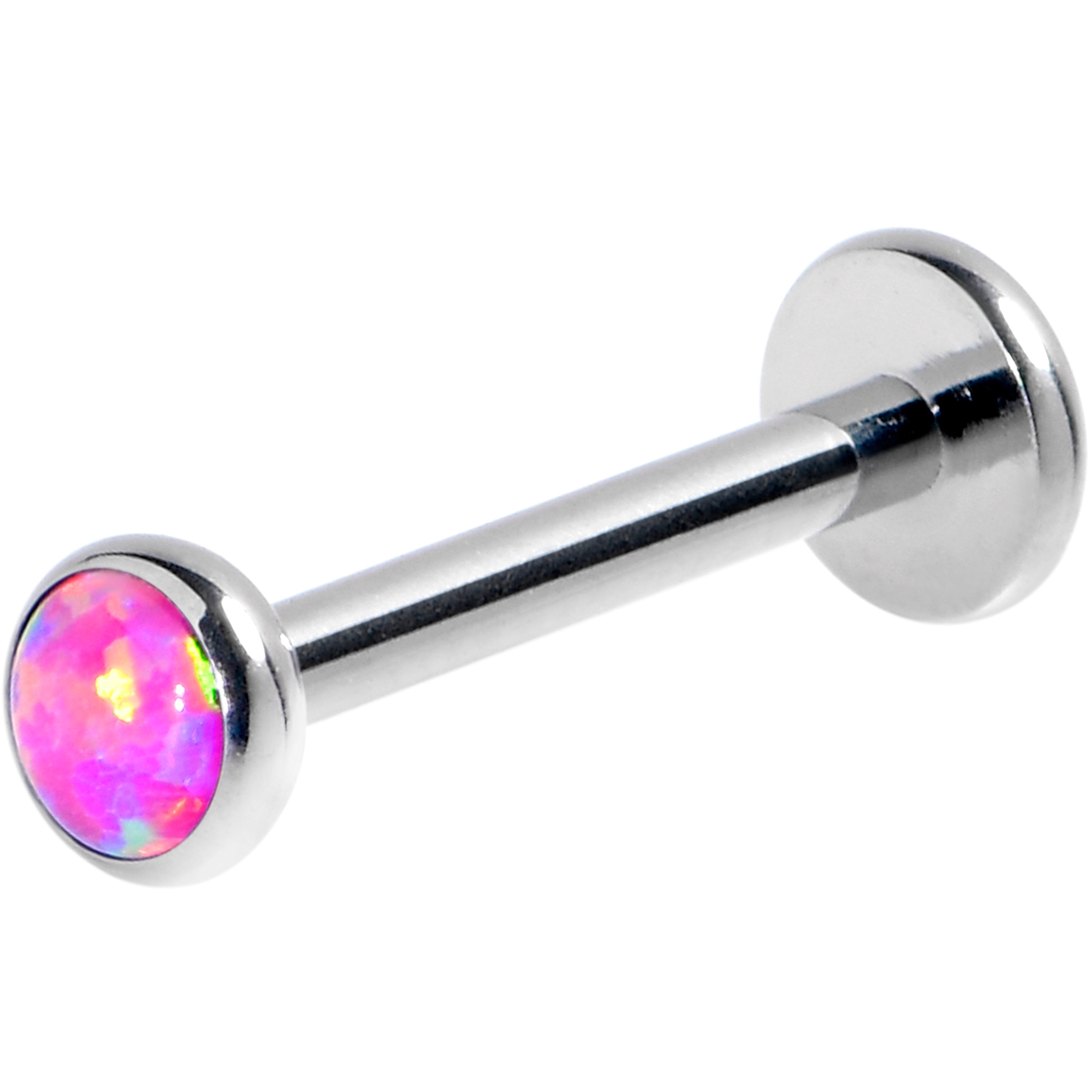 16 Gauge 3/8 Pink Synthetic Opal G23 Titanium Threadless Push In Labret