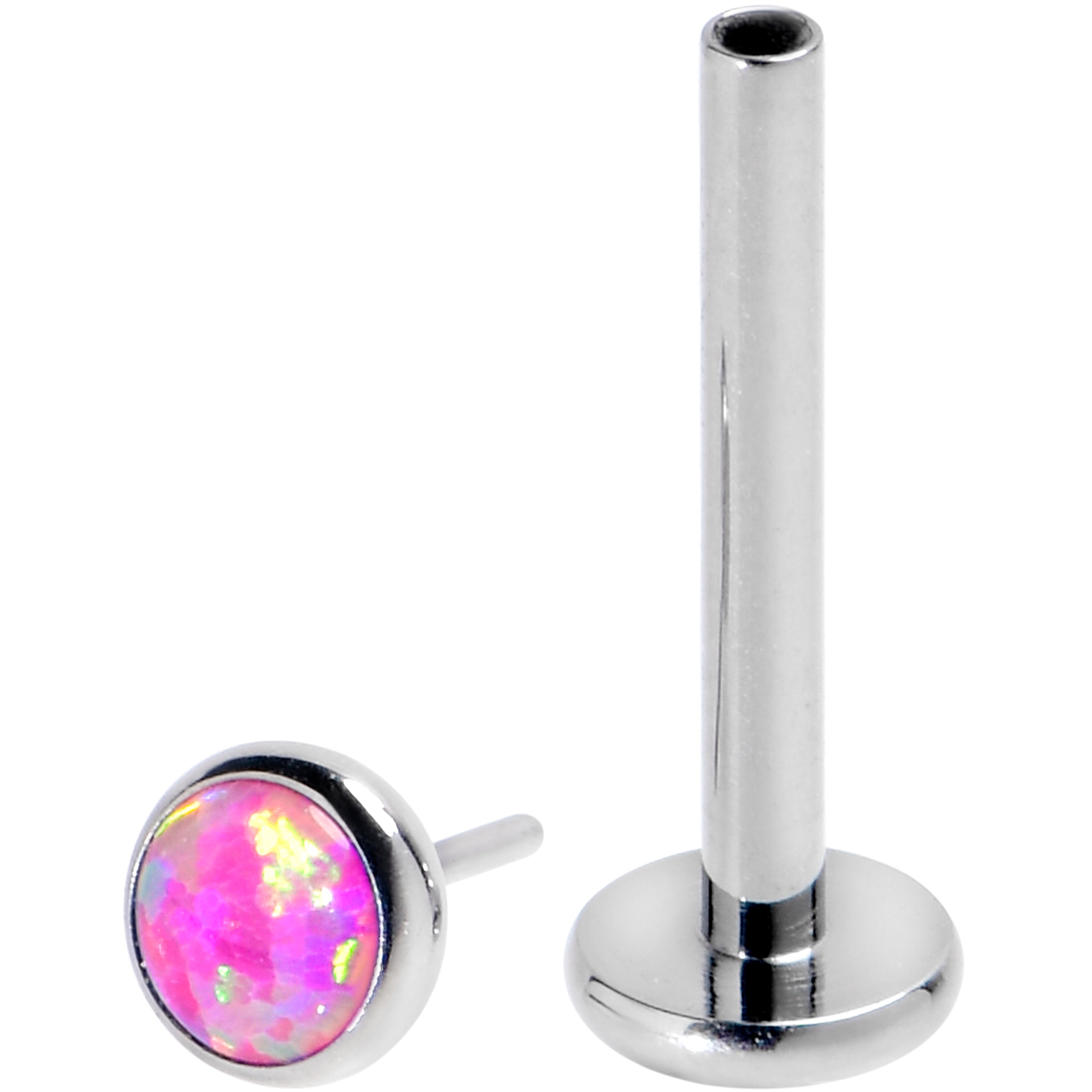 16 Gauge 3/8 Pink Synthetic Opal G23 Titanium Threadless Push In Labret