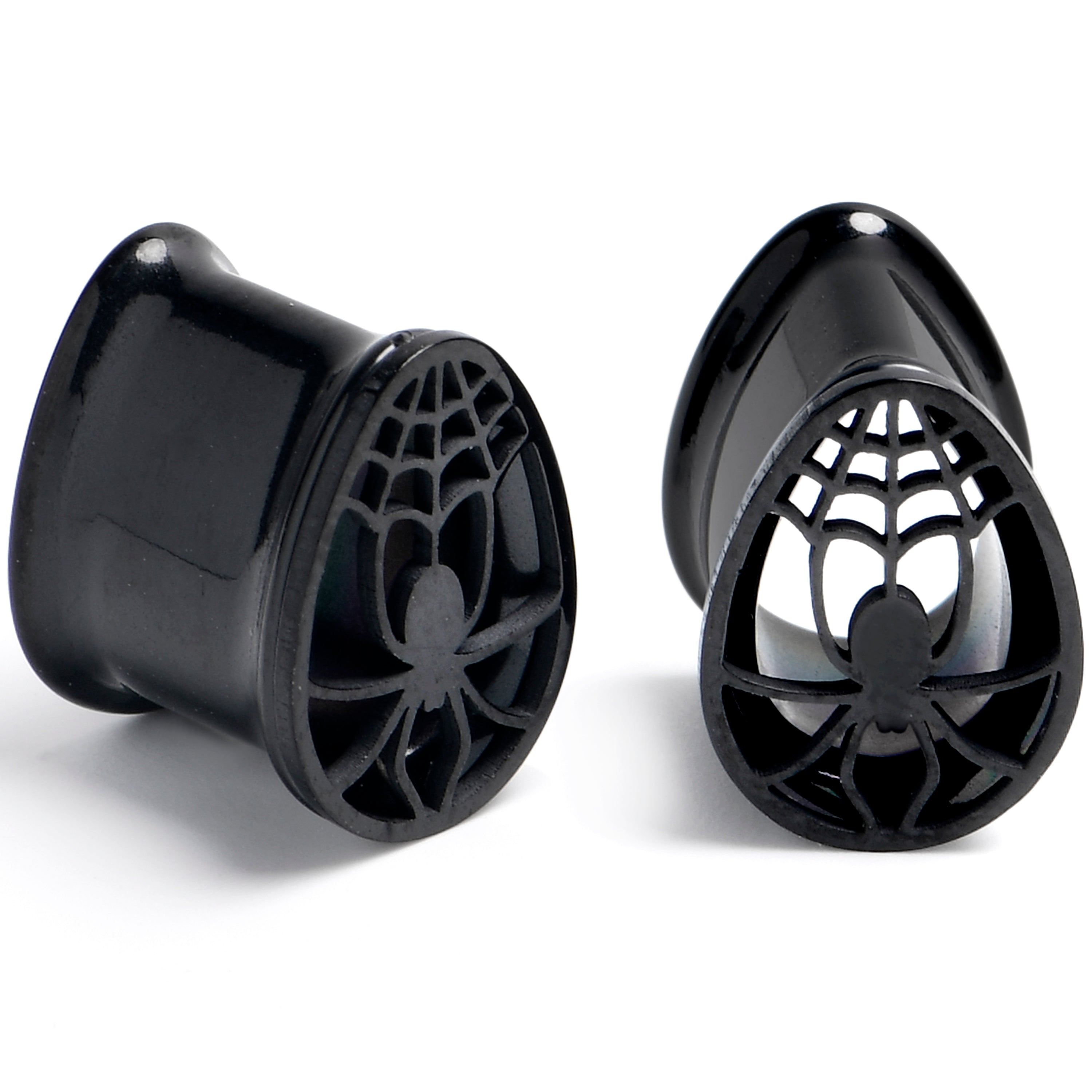 Black Spider Web Double Flare Teardrop Tunnel Plug Set Sizes 8mm to 16mm