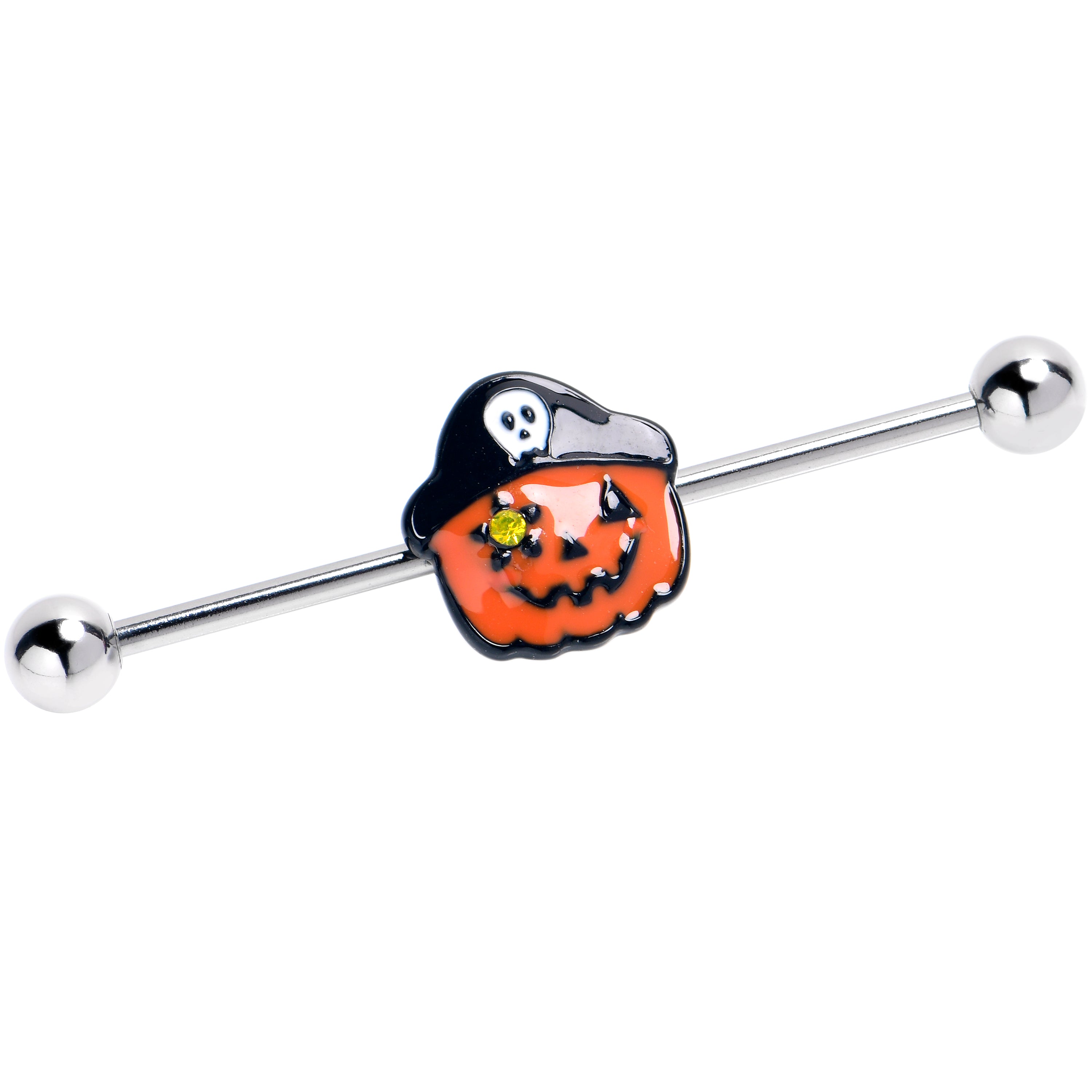 14 Gauge Yellow Gem Orange Pirate Pumpkin Industrial Barbell 38mm