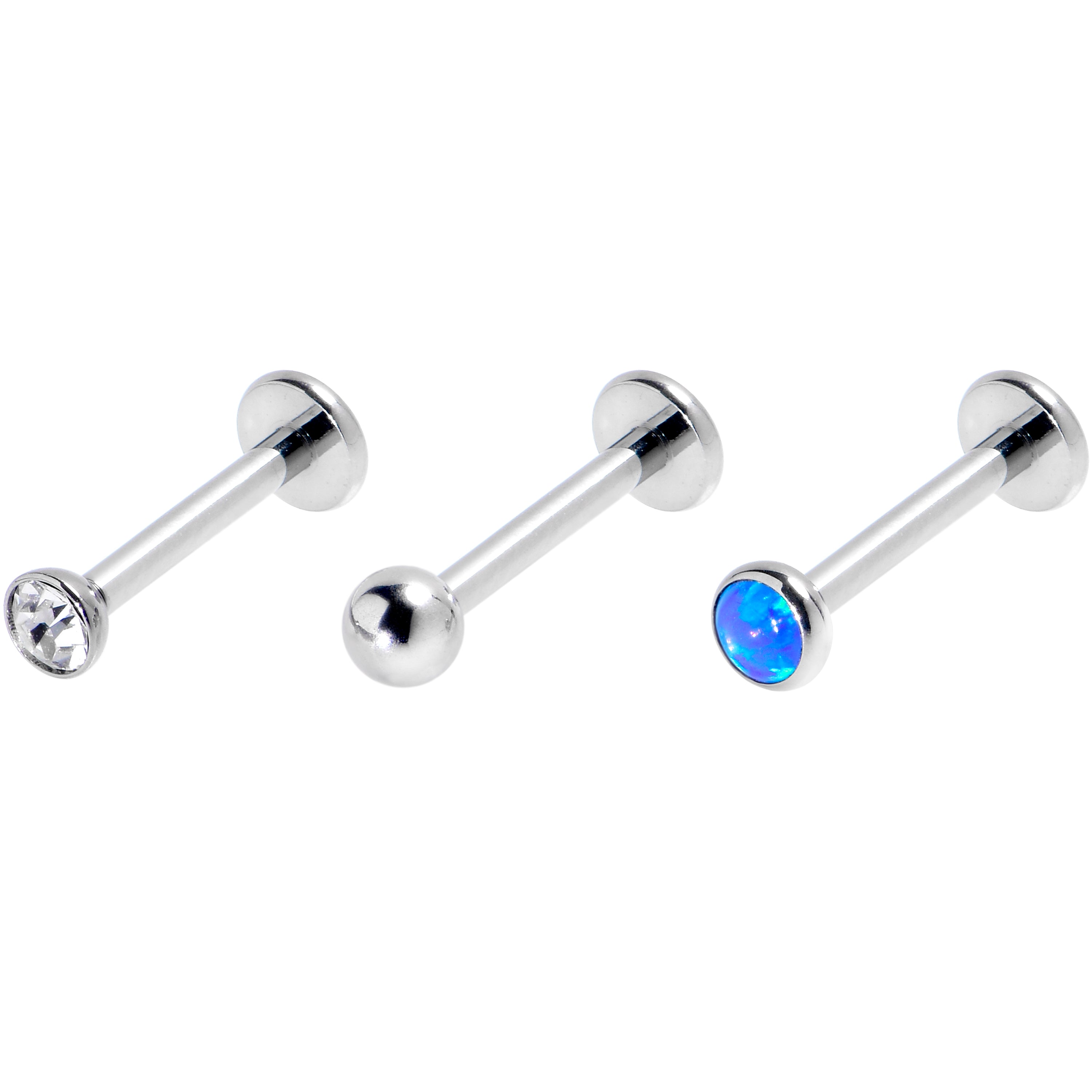 16 Gauge 5/16 Blue Synthetic Opal G23 Titanium Threadless Labret Set of 3