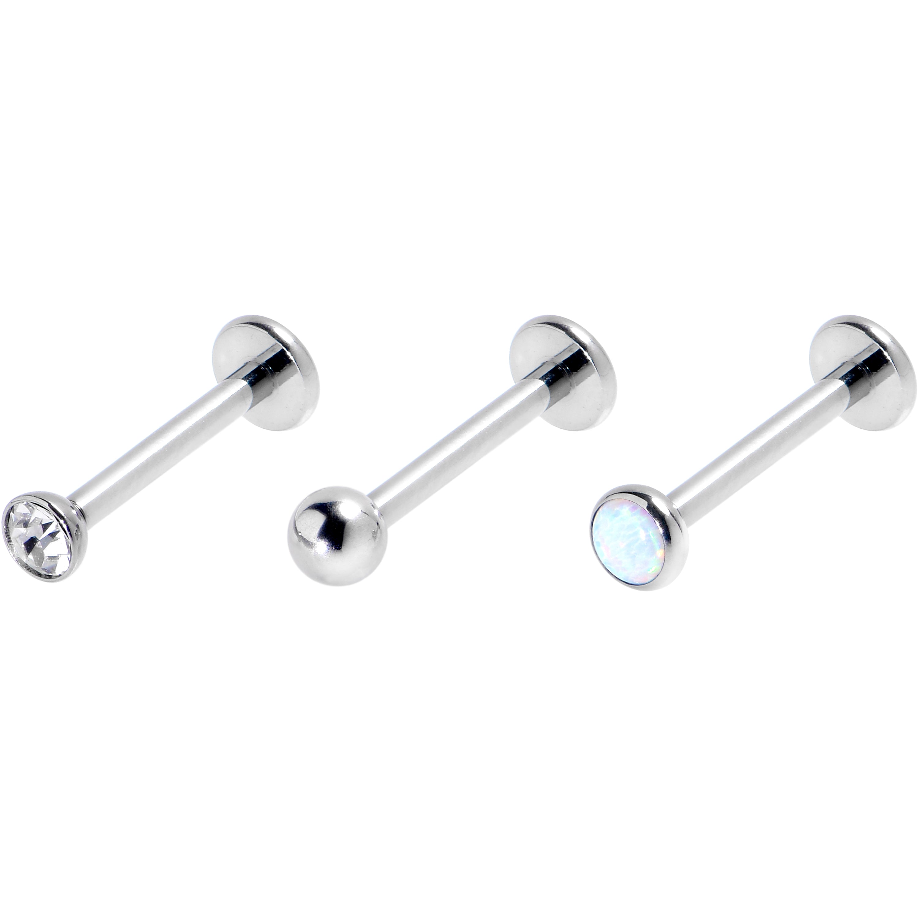 16 Gauge 3/8 White Synthetic Opal G23 Titanium Threadless Labret Set of 3