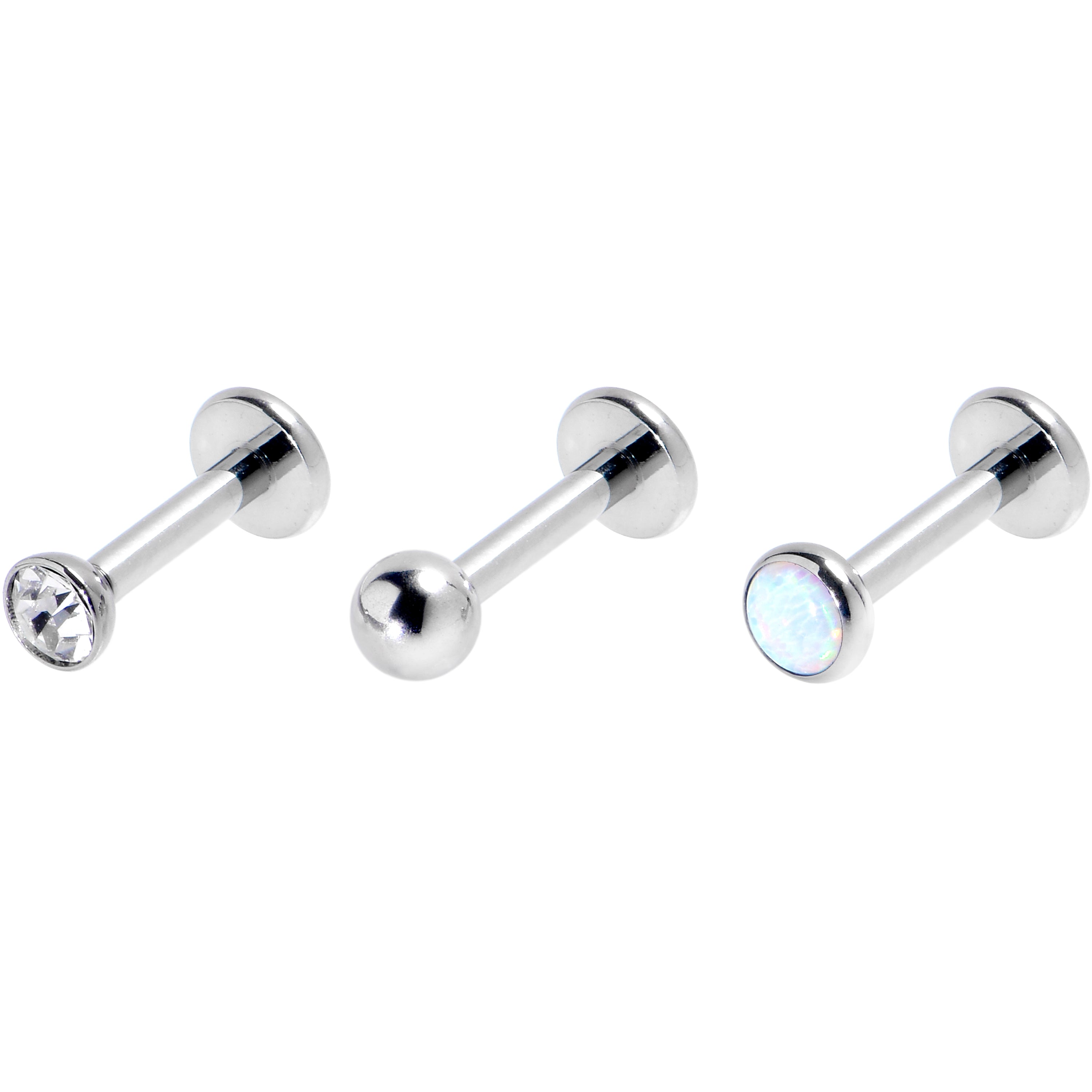 16 Gauge 1/4 White Synthetic Opal G23 Titanium Threadless Labret Set of 3