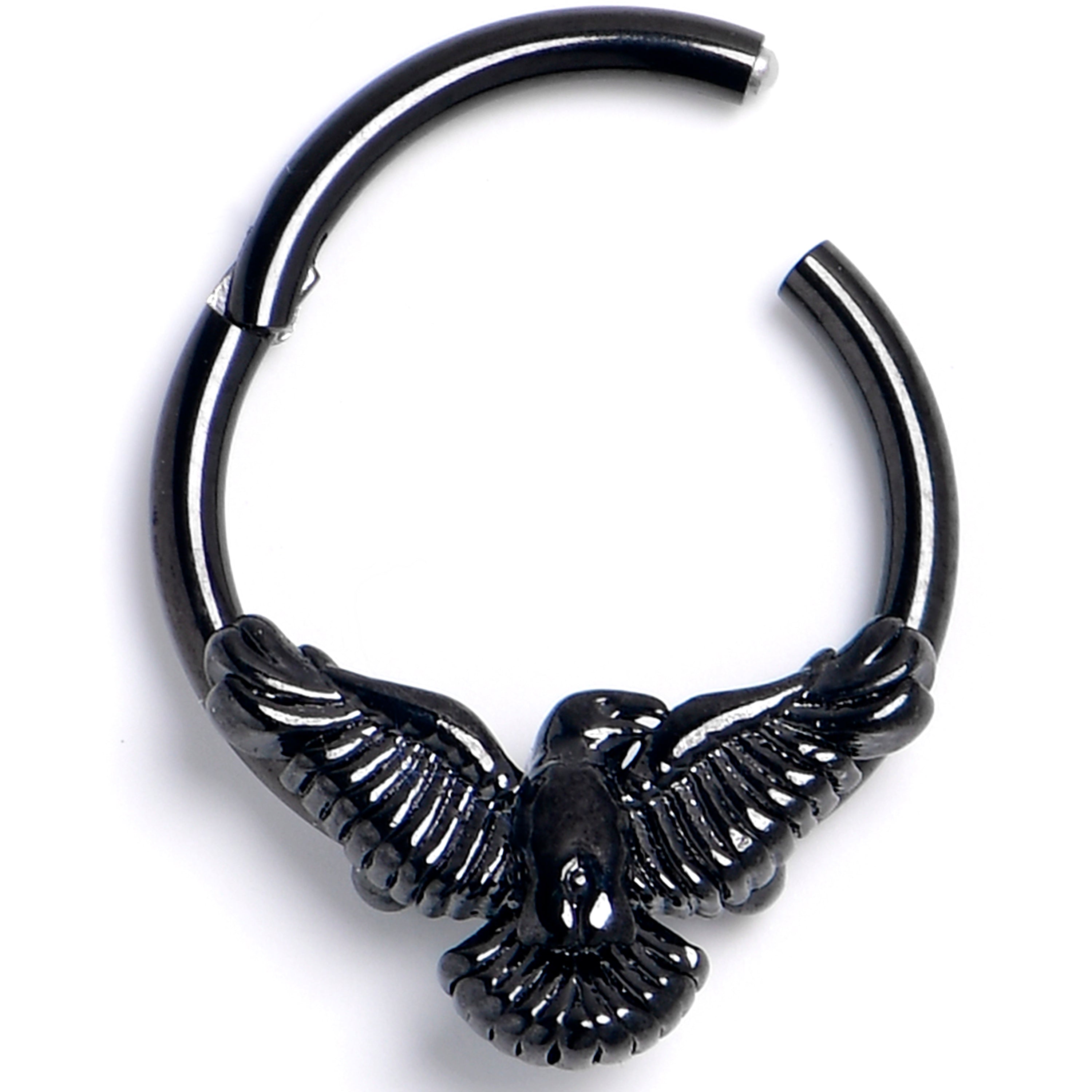 16 Gauge 3/8 Black Raven Bird Hinged Segment Ring