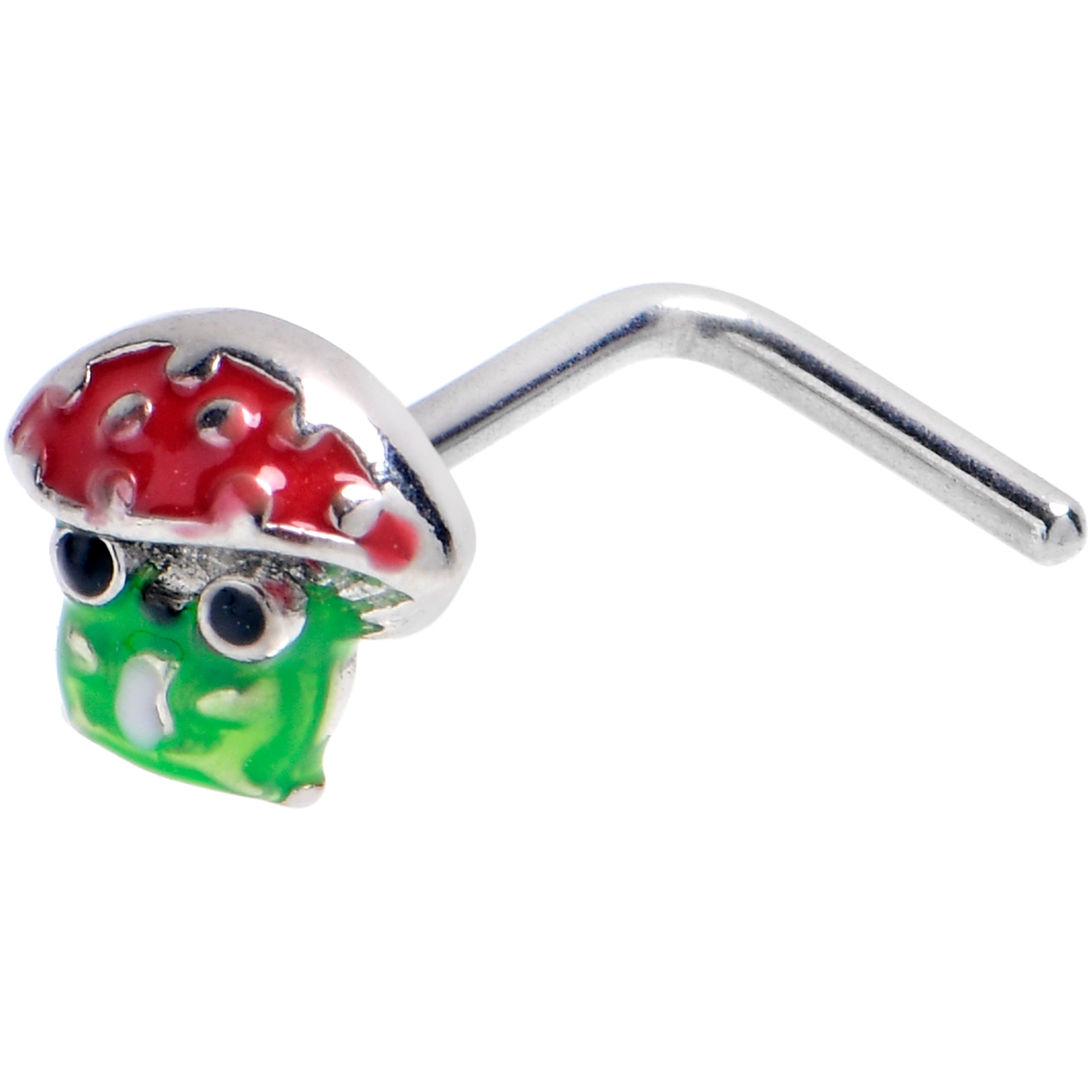 20 Gauge 7mm Happy Mushroom Green Red L Shape Nose Ring