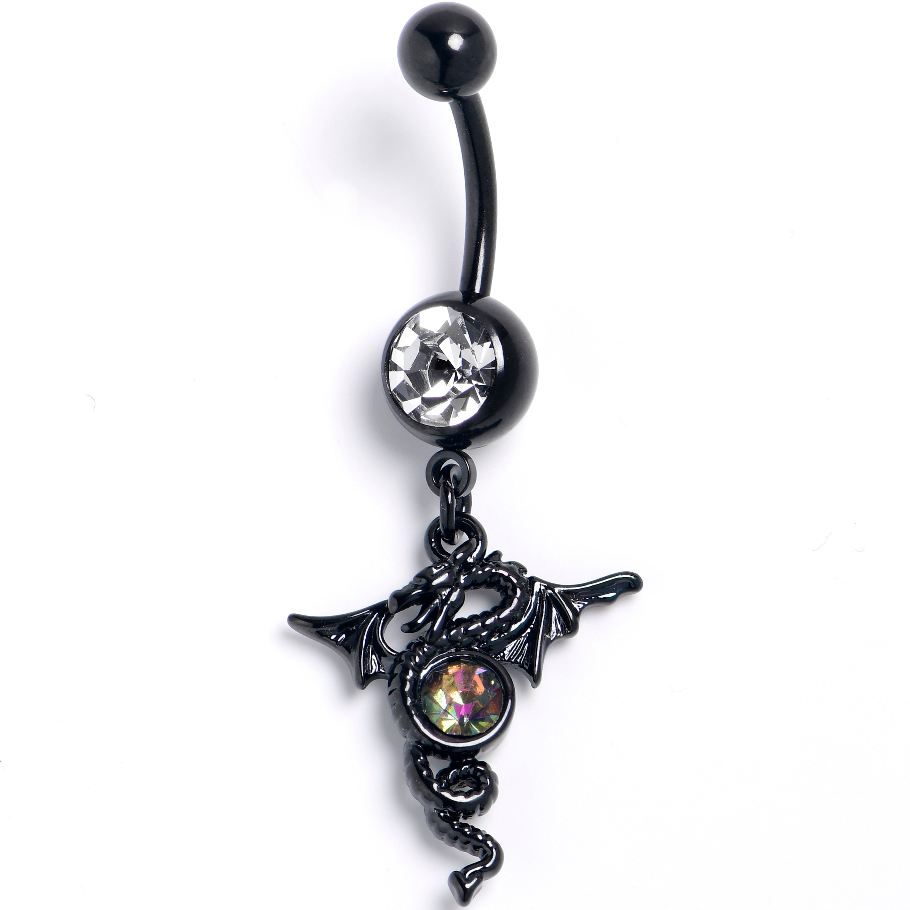 Clear Orange Gem Black Majestic Dragon Dangle Belly Ring