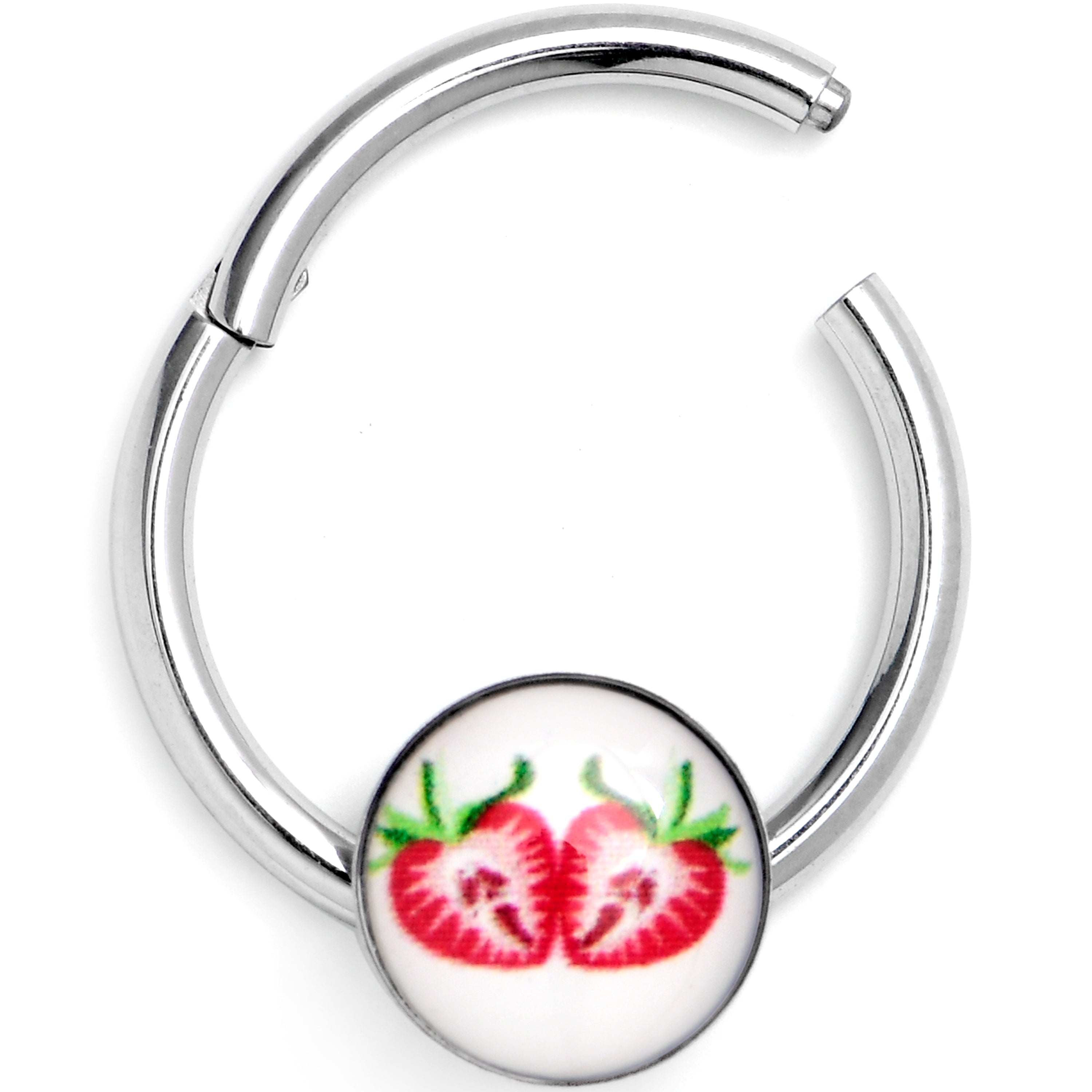 16 Gauge 3/8 Screaming Strawberry Horror Fruit Hinged Segment Ring