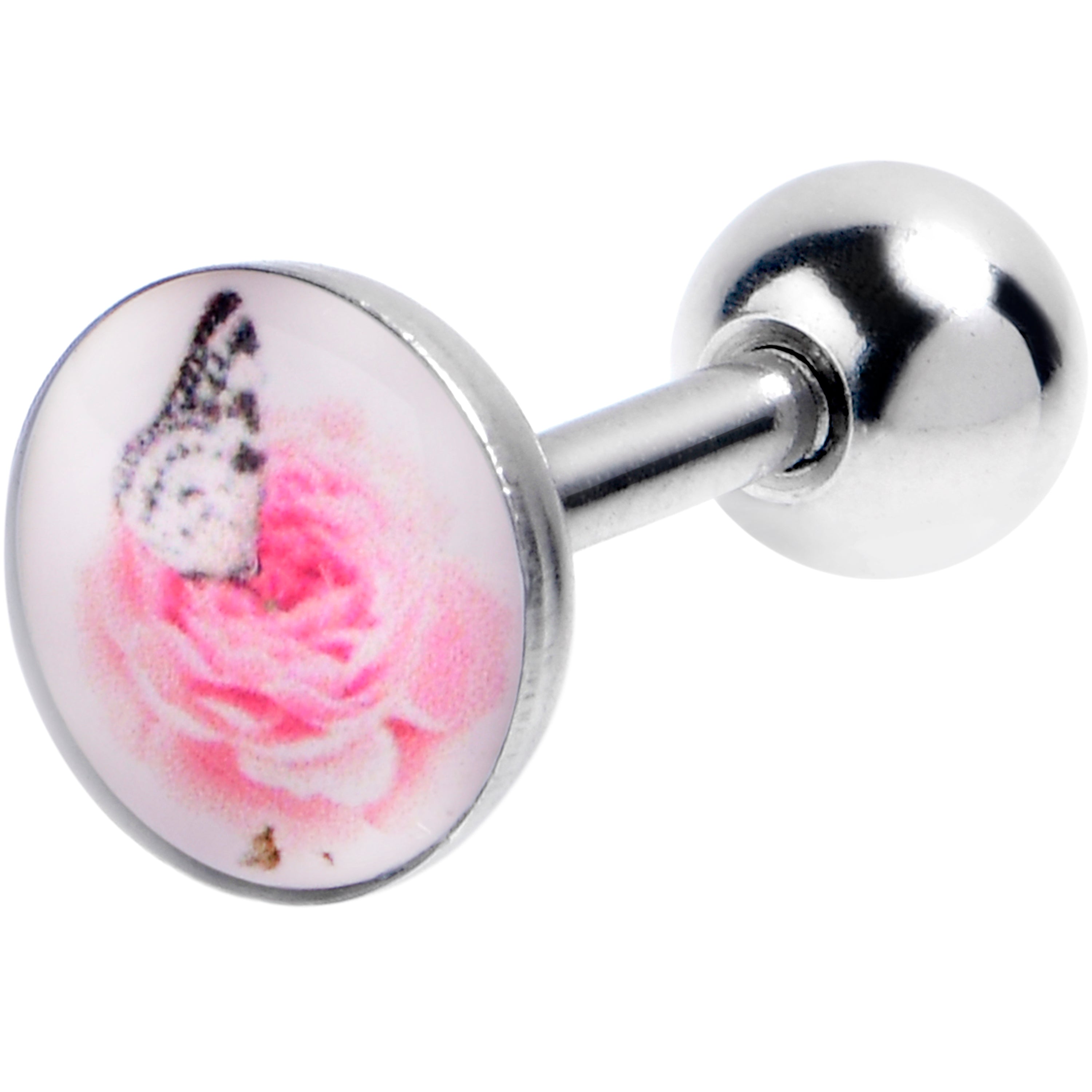 16 Gauge 1/4 Butterfly Pink Rose Cartilage Tragus Earring