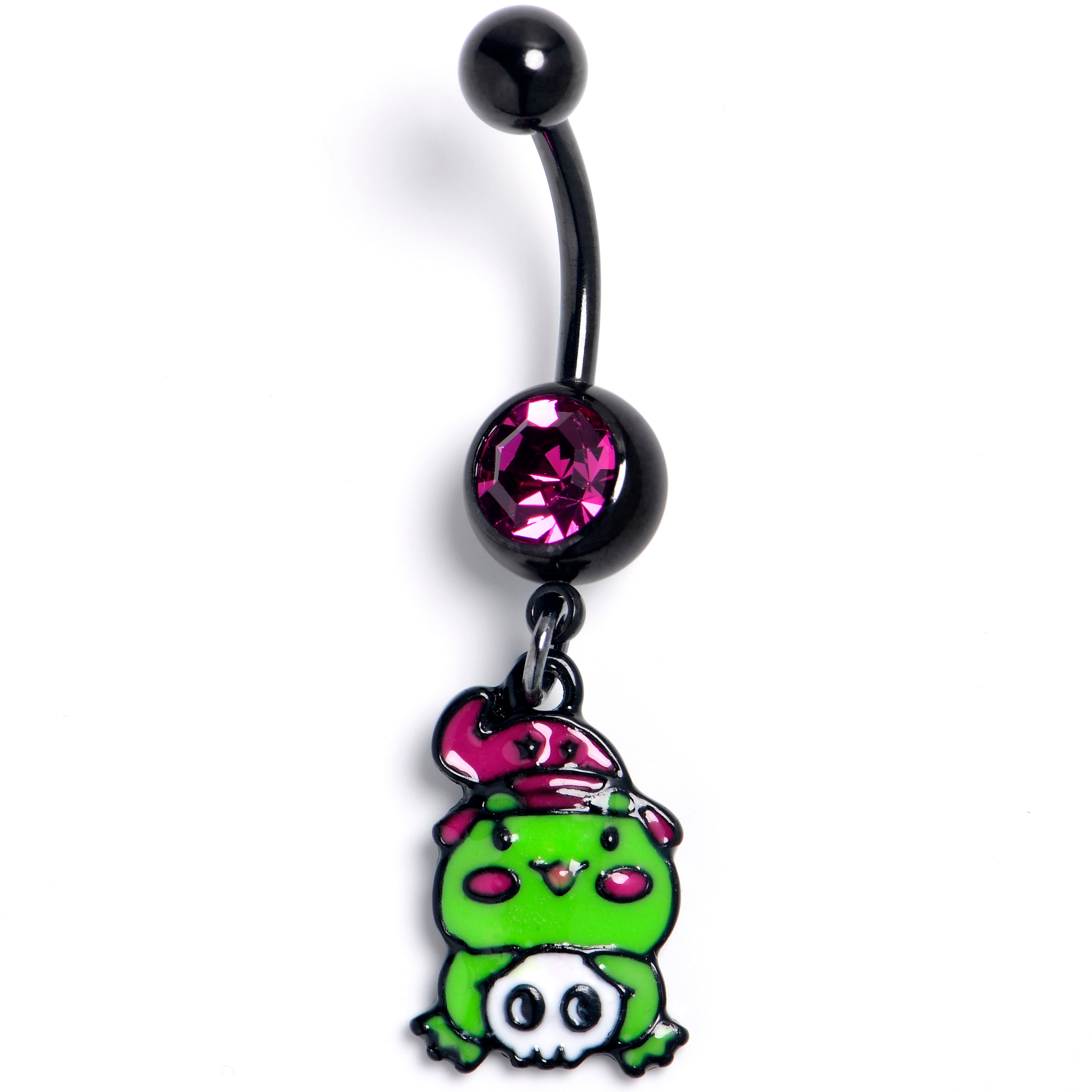 Pink Gem Black Witch Frog Skull Halloween Dangle Belly Ring