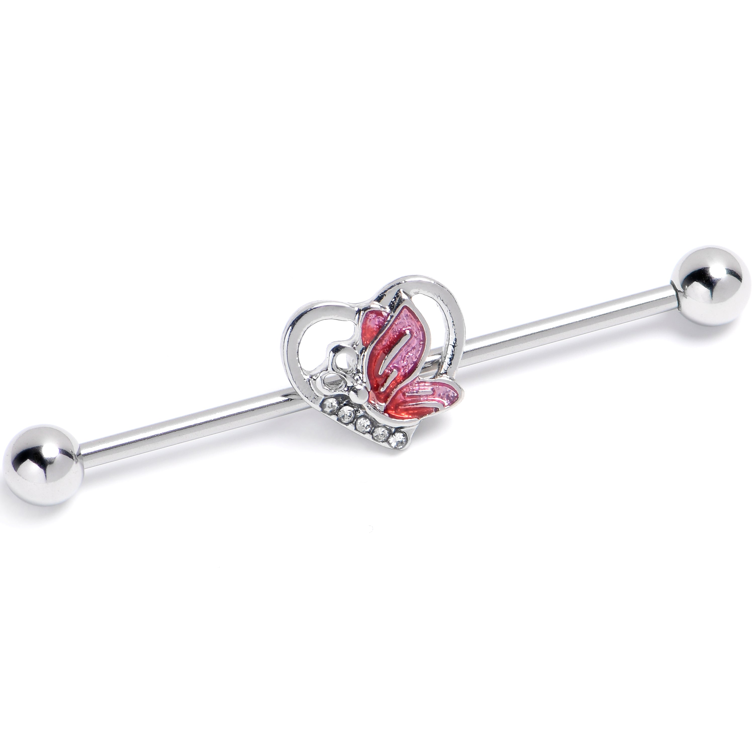 14 Gauge Clear Gem Butterfly Love Heart Industrial Barbell 38mm