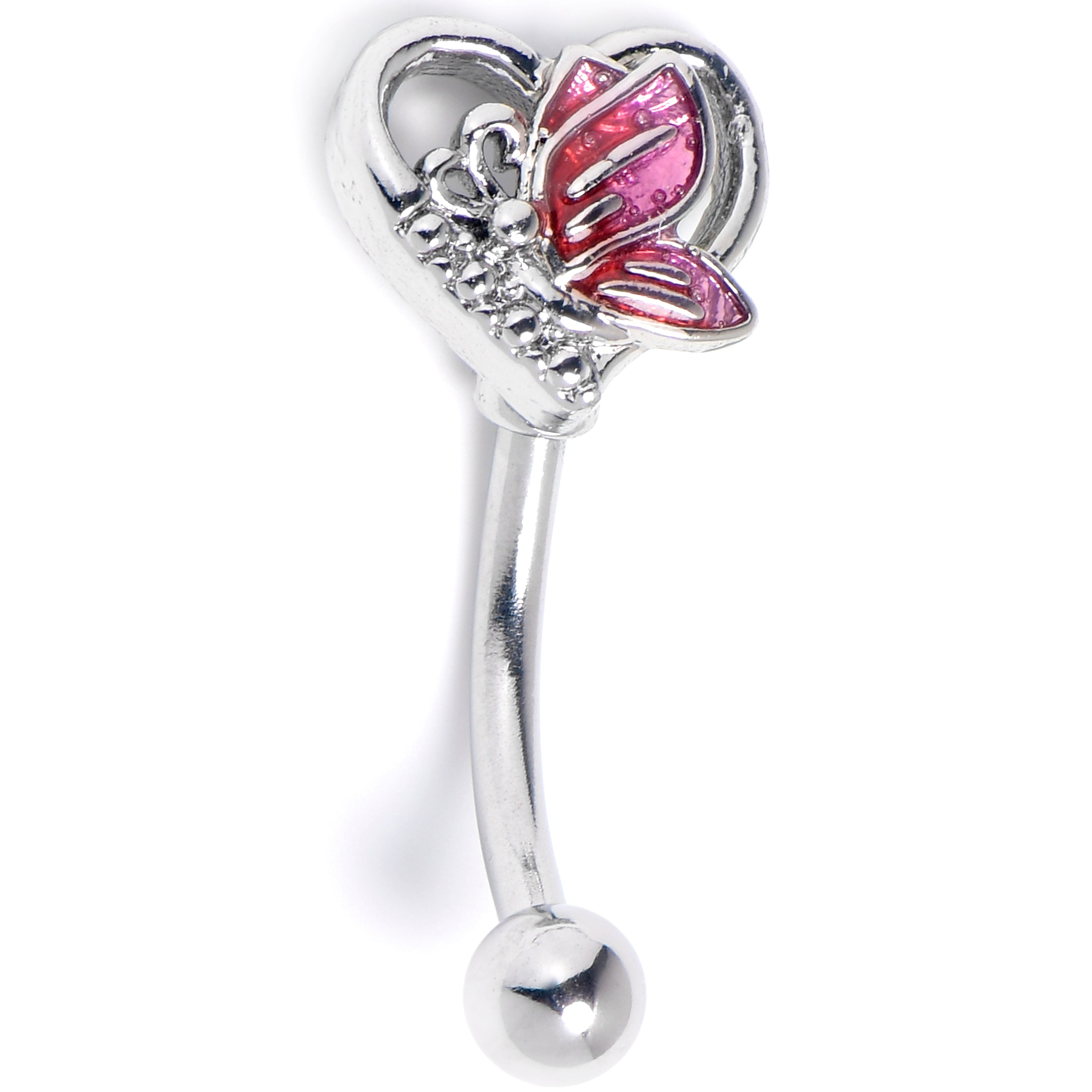 16 Gauge 5/16 Clear Gem Butterfly Love Heart Curved Eyebrow Ring