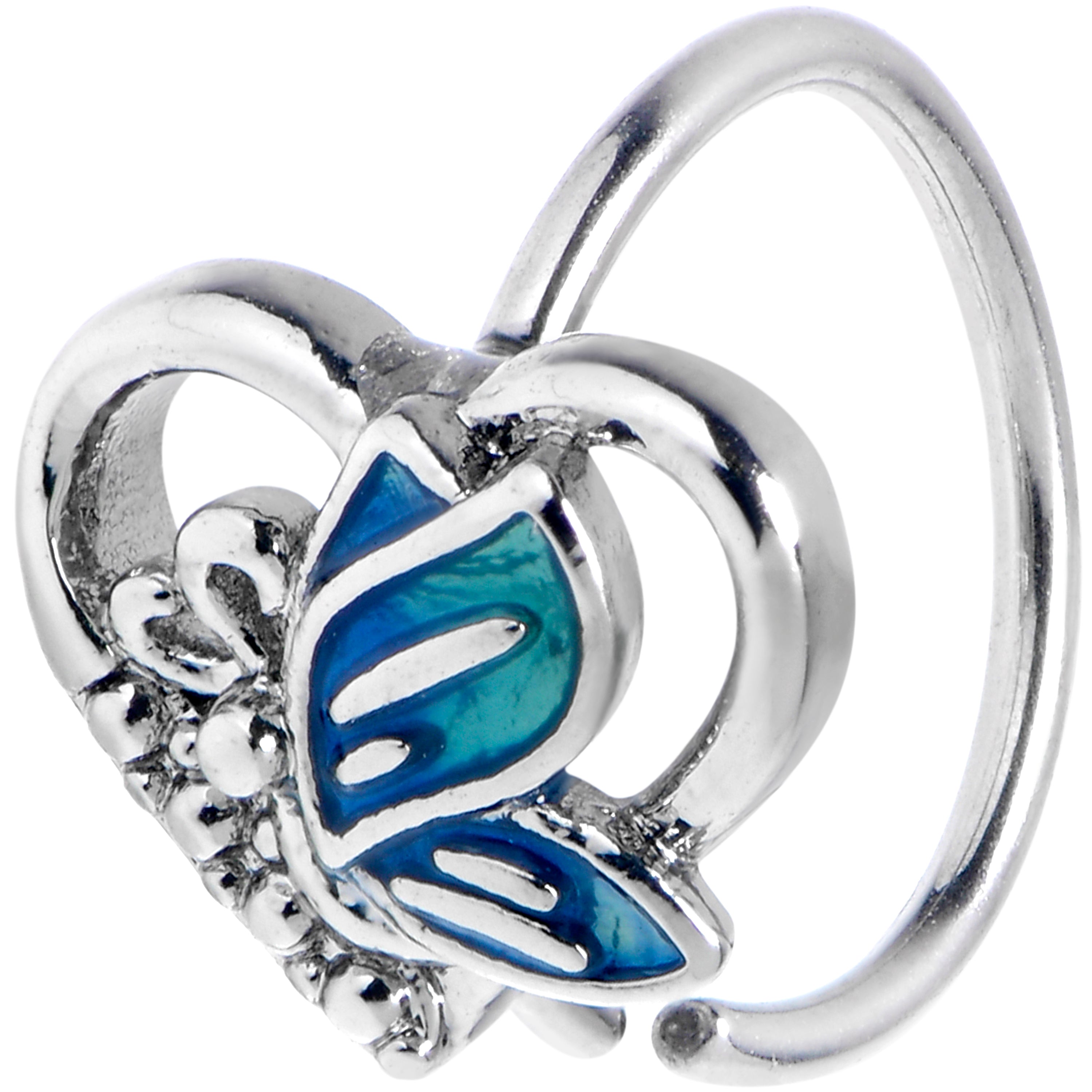 20 Gauge 5/16 Butterfly Love Heart Blue Nose Hoop