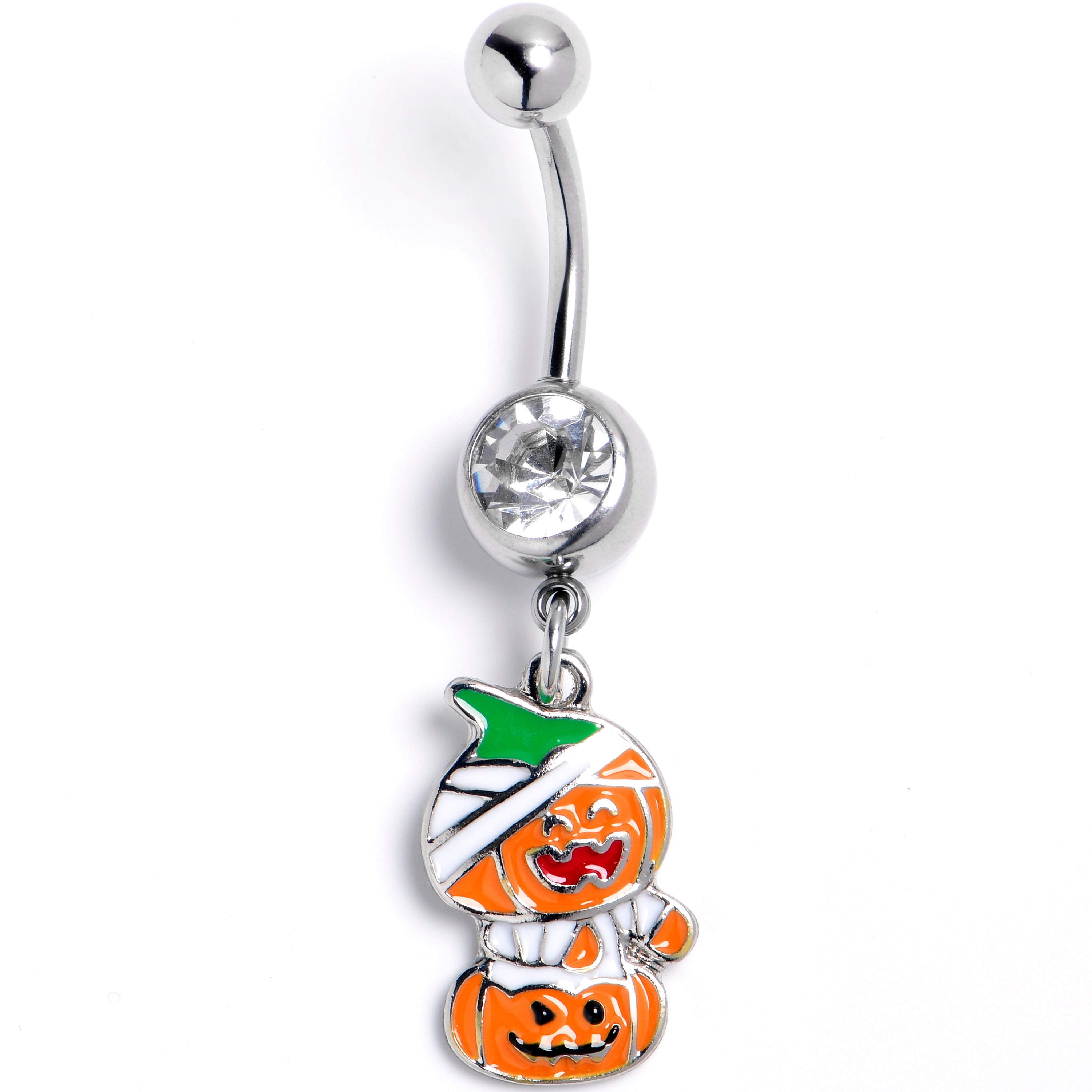 Clear Gem Mummy Pumpkin Jack OLantern Dangle Belly Ring