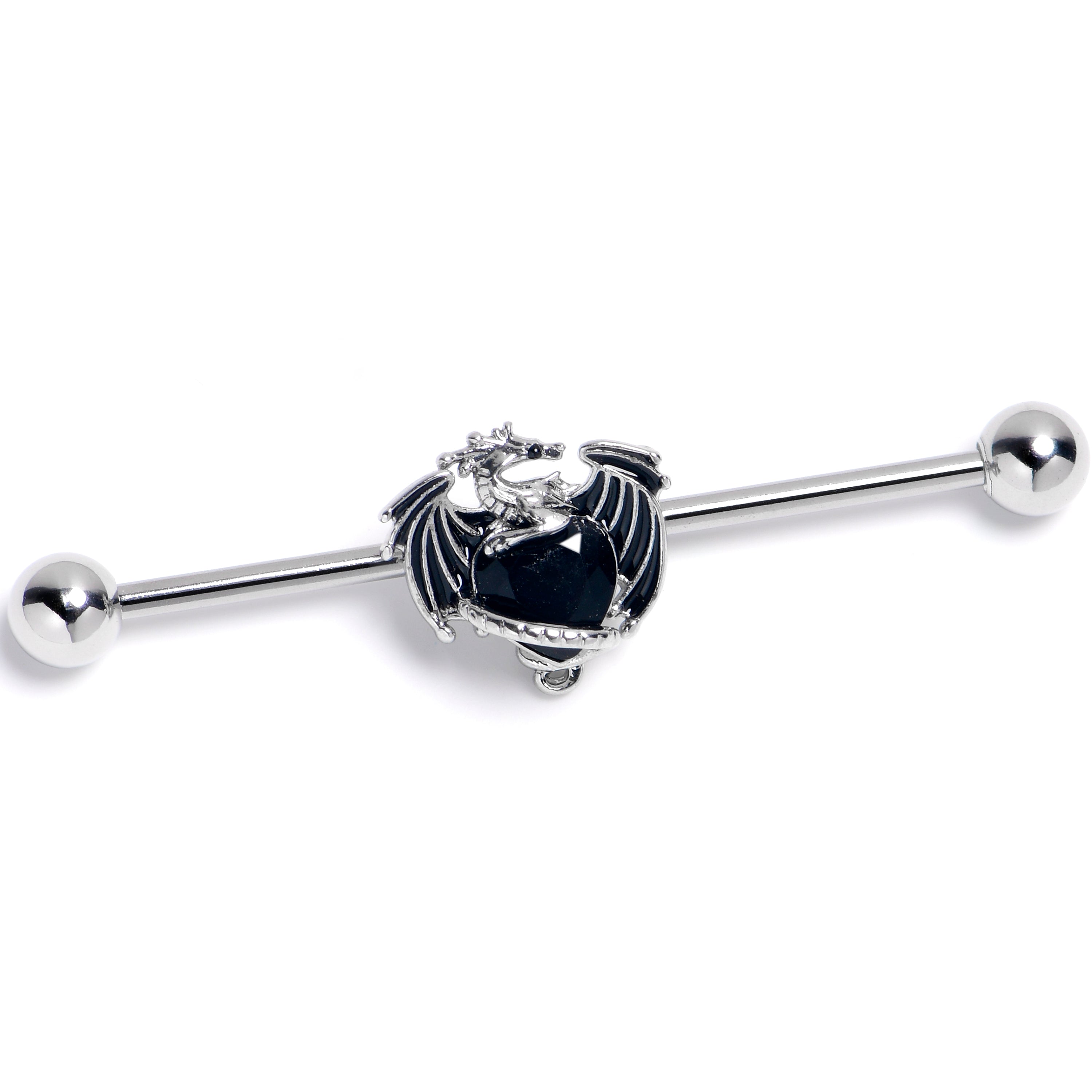 14 Gauge Black Gem Heart of Dragon Industrial Barbell 38mm