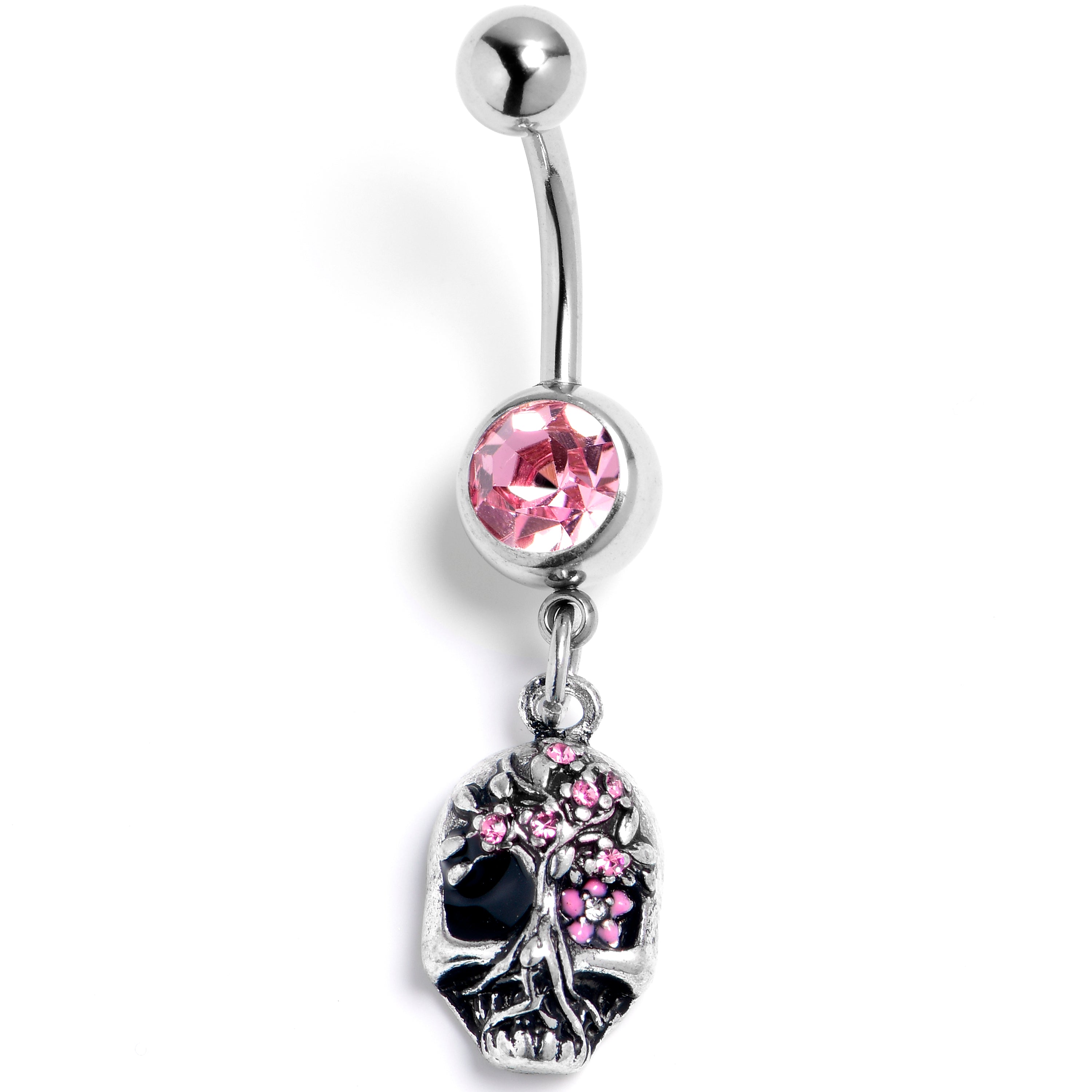 Pink Gem Stylish Skull Dangle Belly Ring