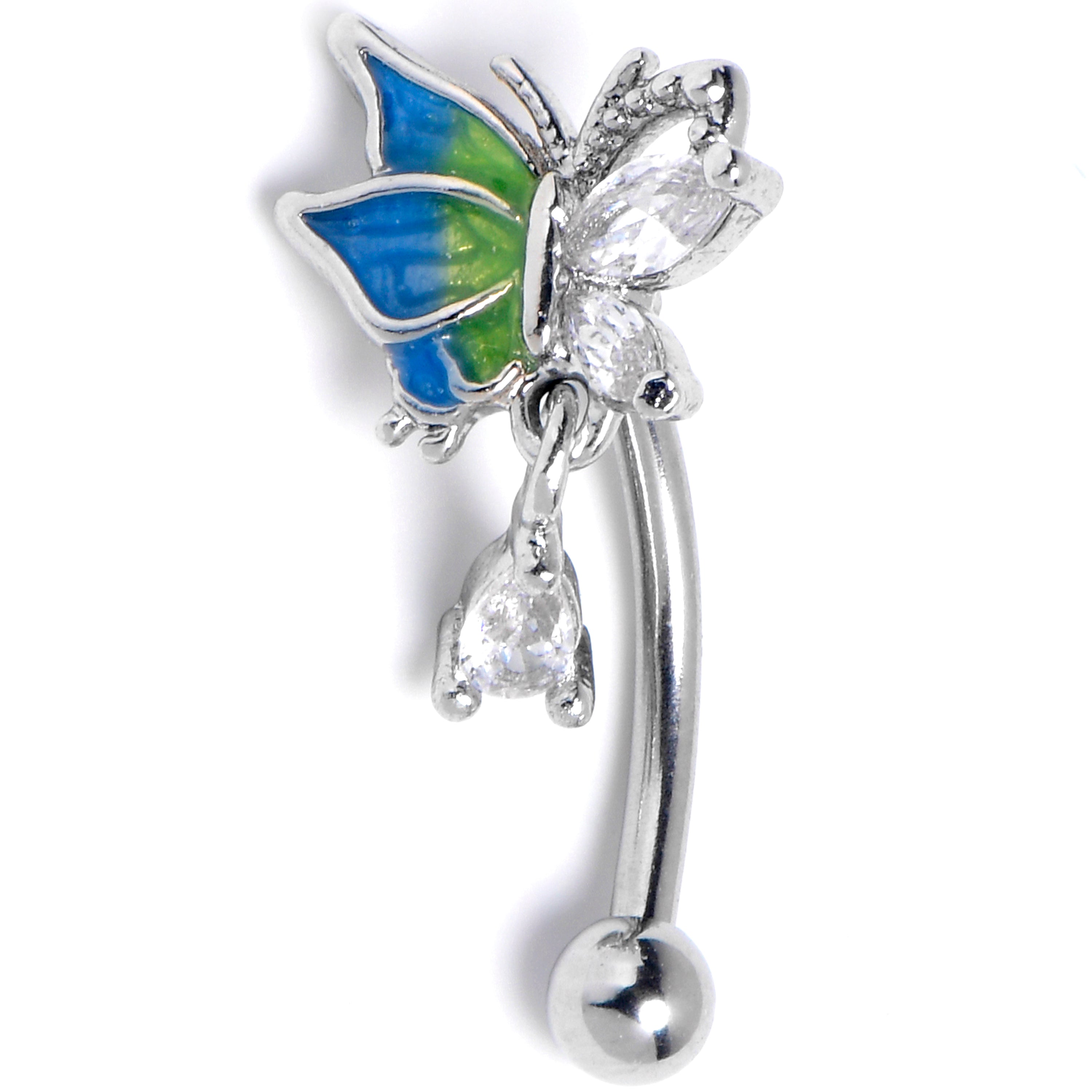 16 Gauge 5/16 Clear Gem Dazzling Beauty Butterfly Blue Curved Eyebrow Ring