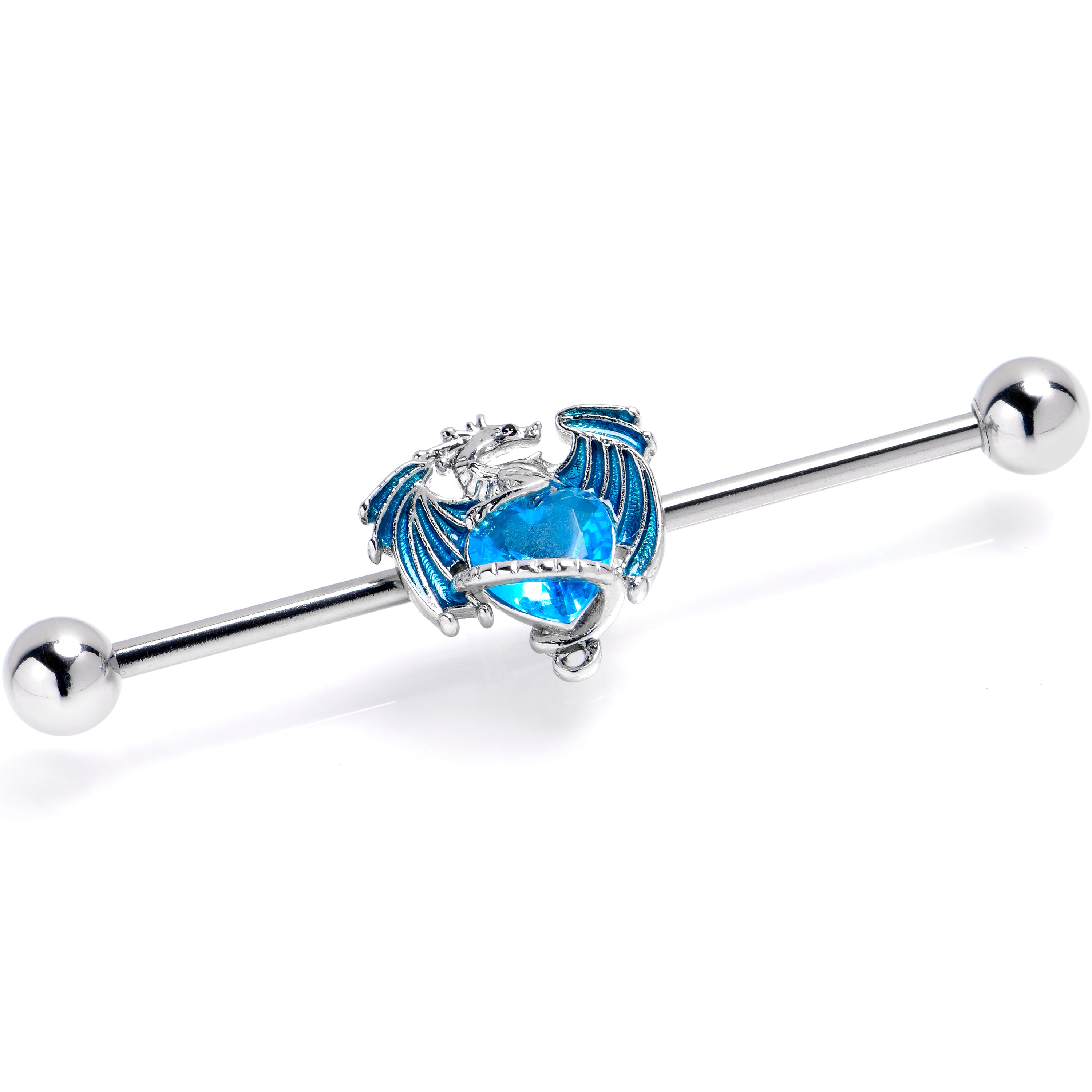 14 Gauge Blue Gem Heart of Dragon Industrial Barbell 38mm