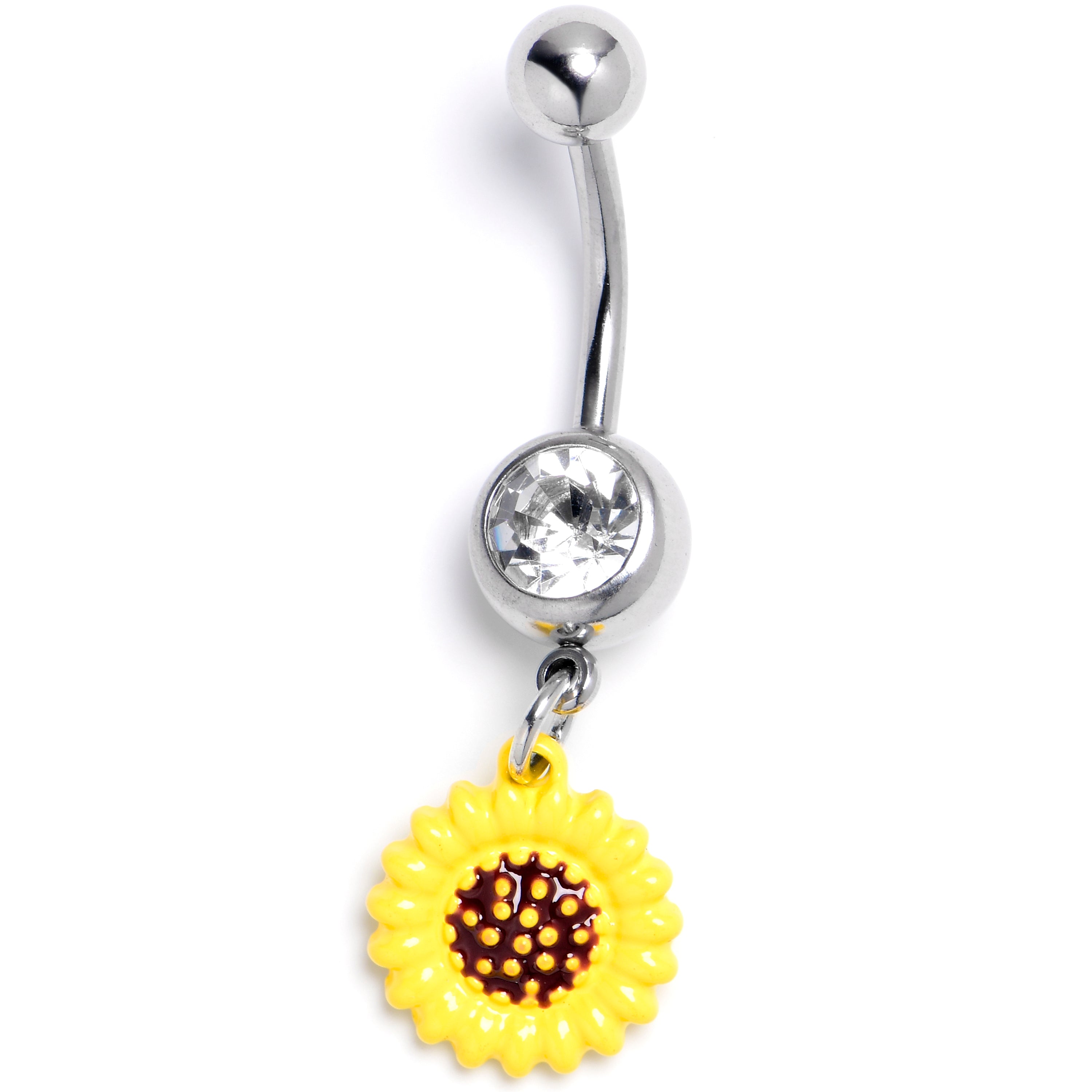 Clear Gem Sunny Simple Sunflower Dangle Belly Ring