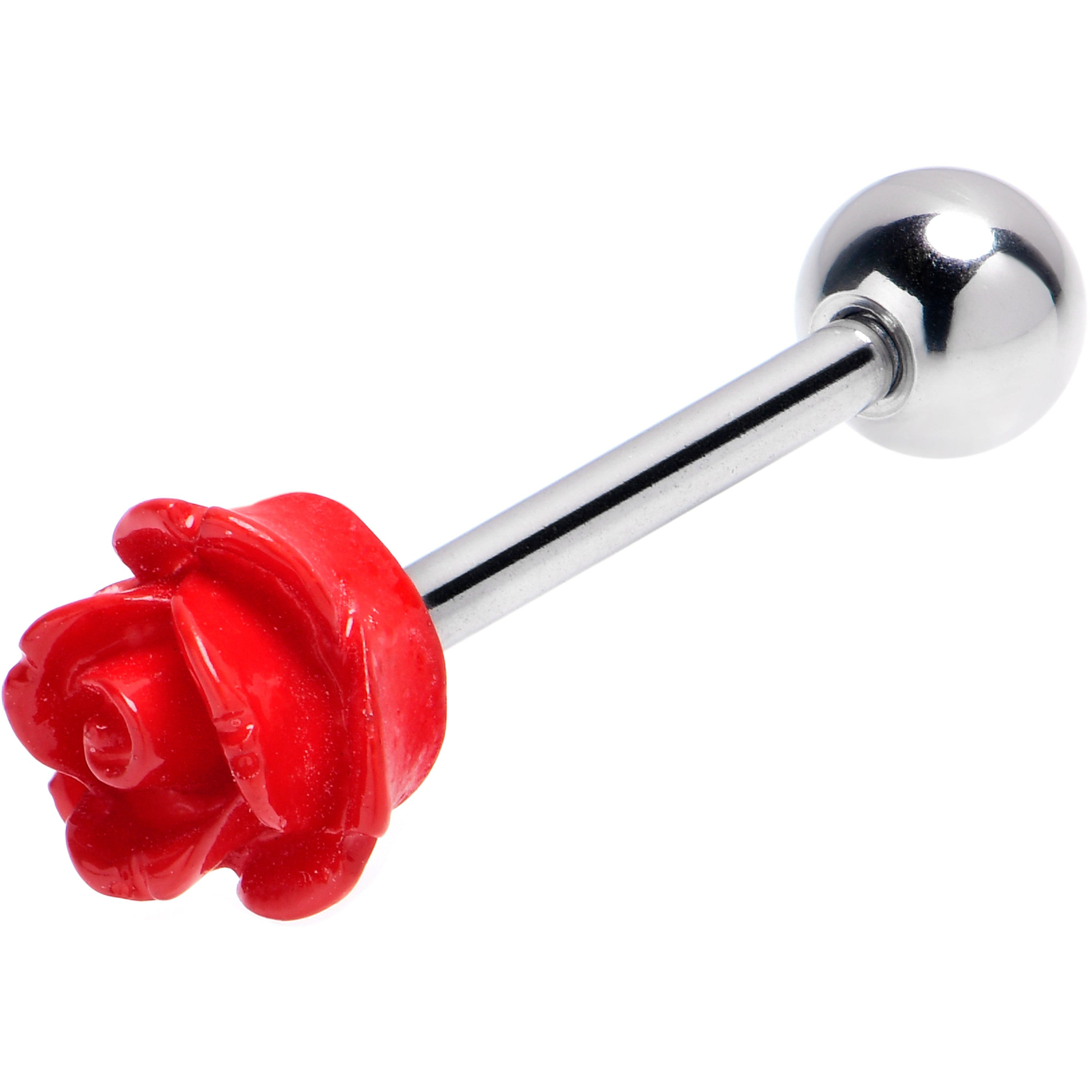 Open Bloom Rose Red Barbell Tongue Ring