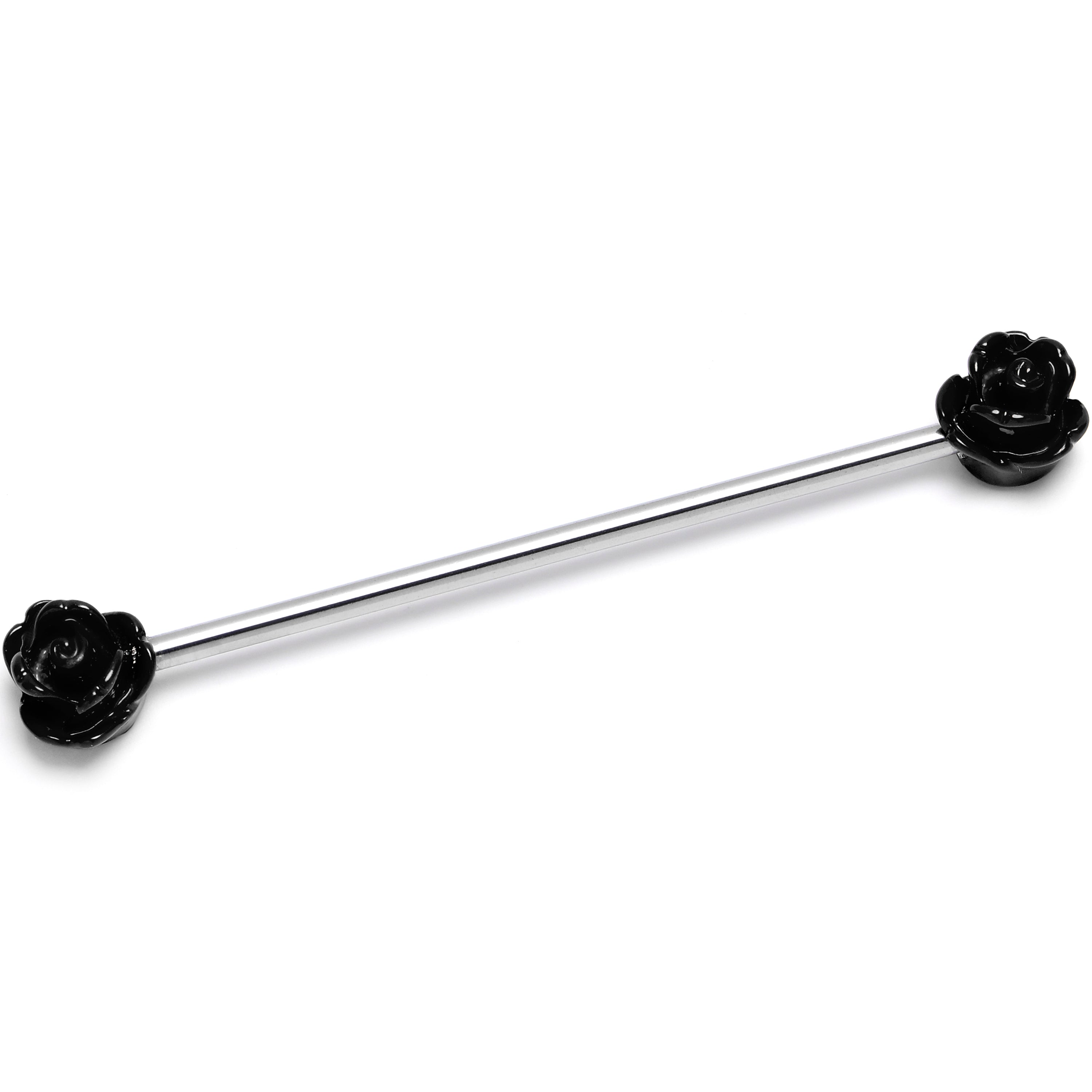 14 Gauge Open Bloom Rose Black Industrial Barbell 38mm