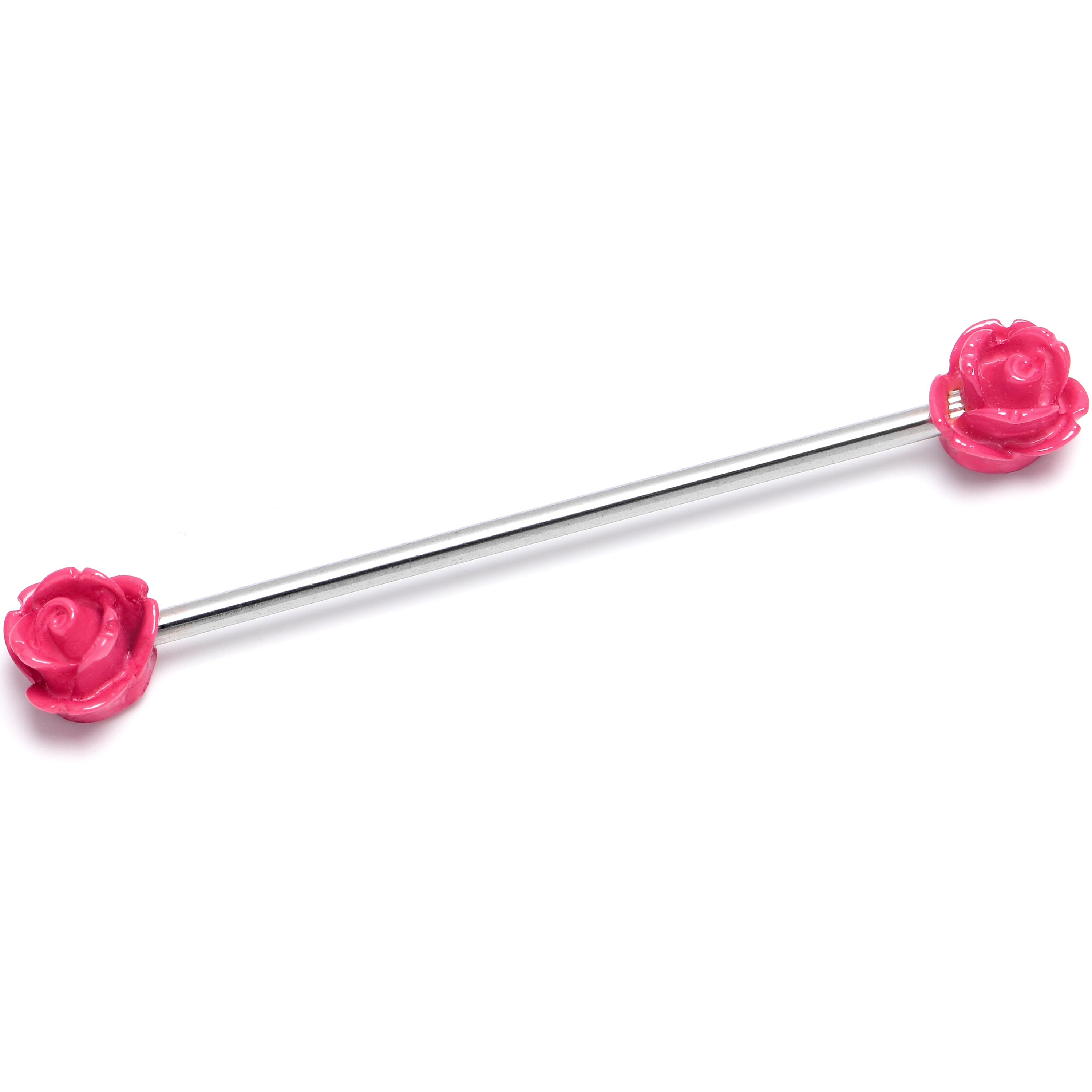 14 Gauge Open Bloom Rose Pink Industrial Barbell 38mm