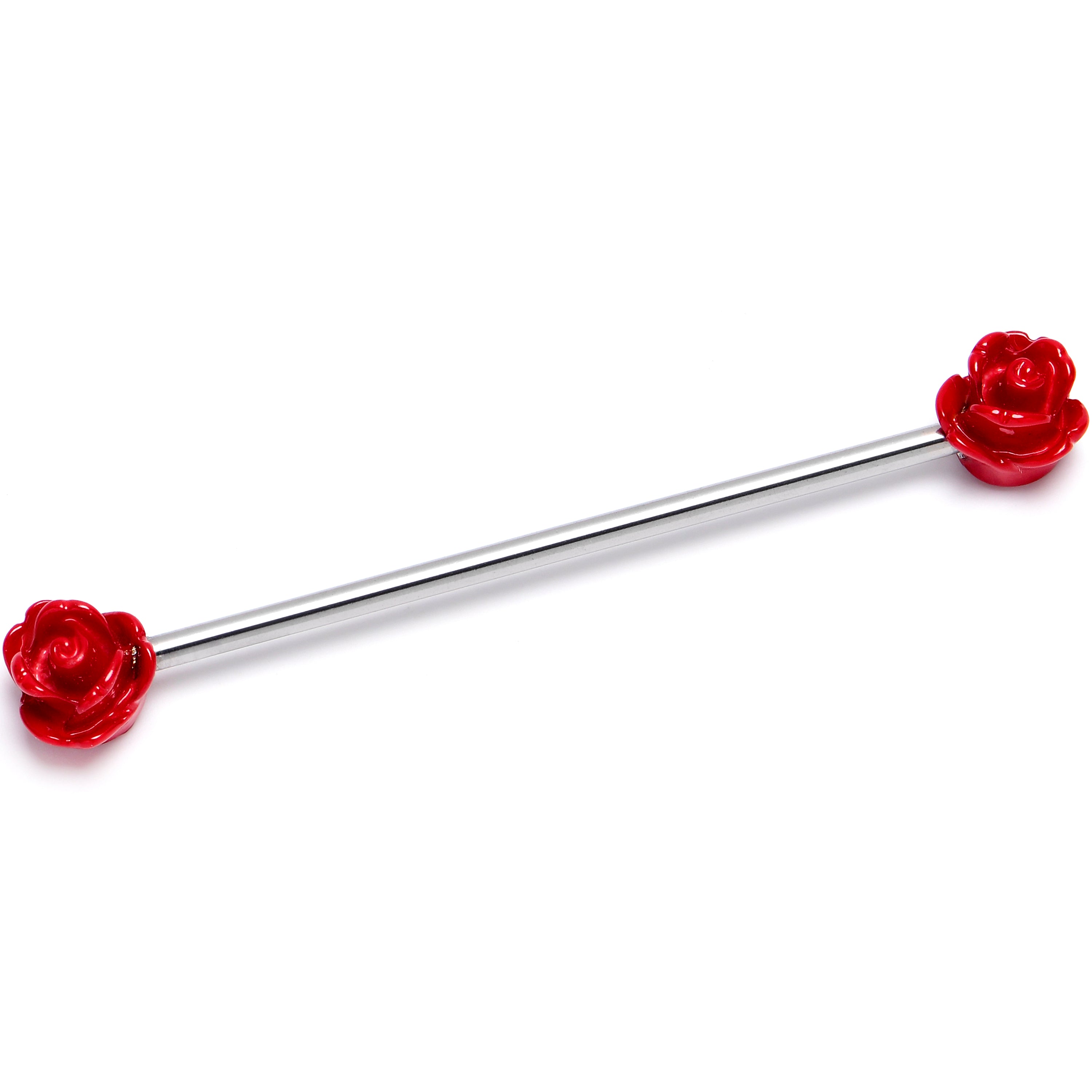 14 Gauge Open Bloom Rose Red Industrial Barbell 38mm