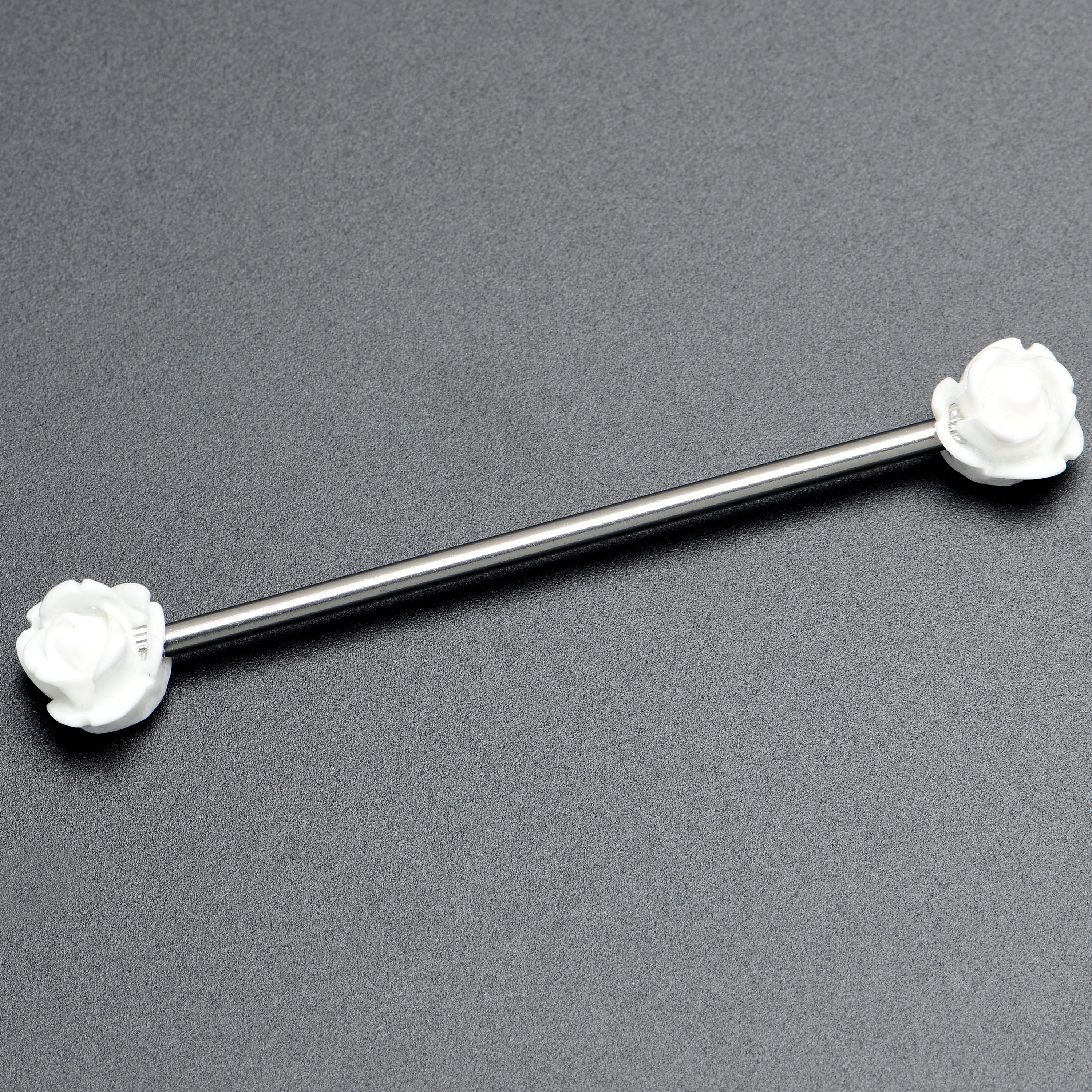 14 Gauge Open Bloom Rose White Industrial Barbell 38mm