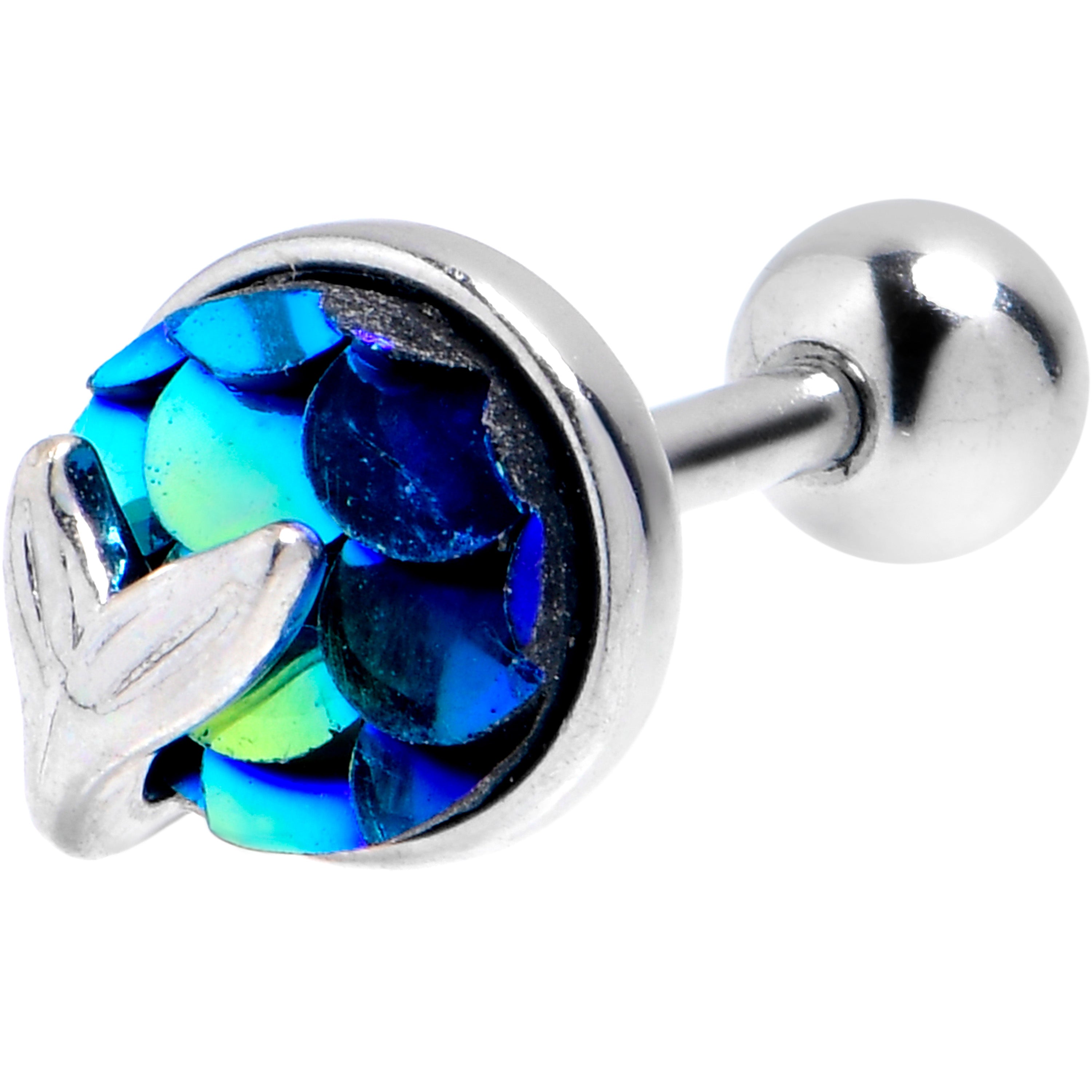 16 Gauge 1/4 Mermaid Dark Blue Scale Tail Cartilage Tragus Earring