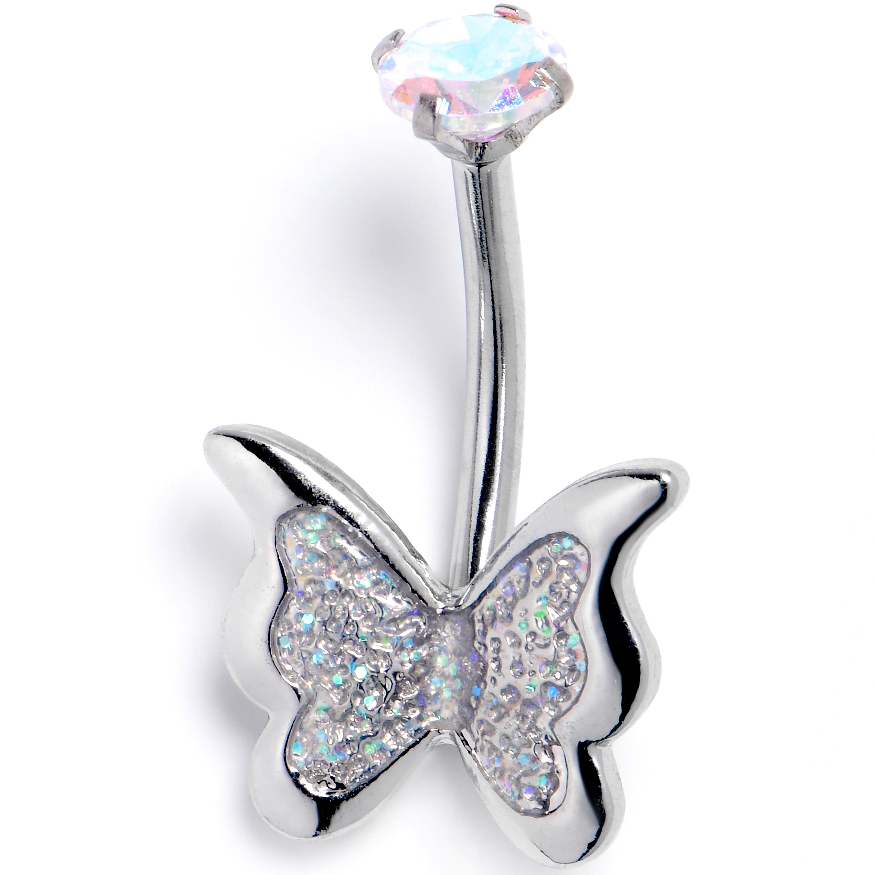 Aurora CZ Gem Fab Butterfly Internally Threaded Belly Ring