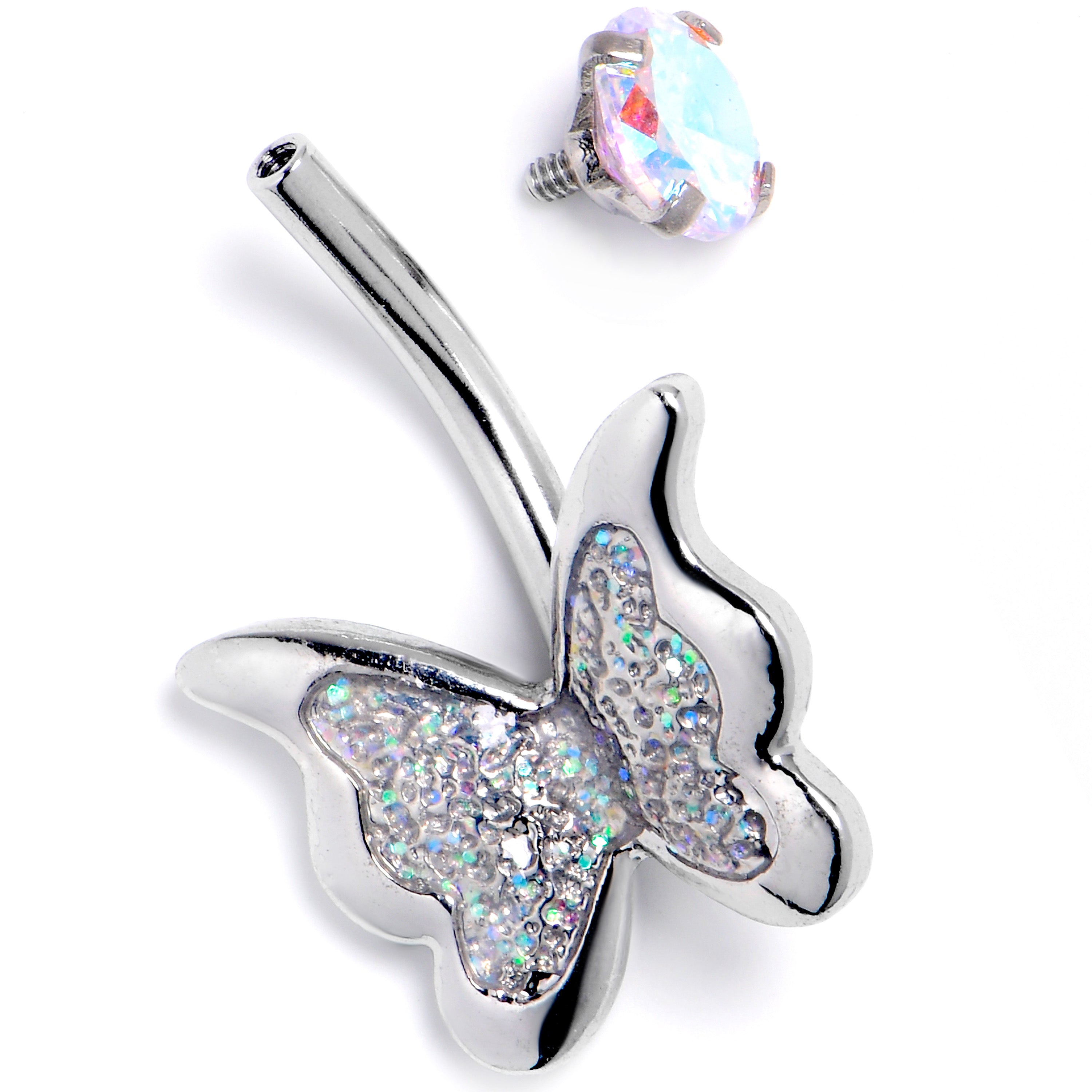 Aurora CZ Gem Fab Butterfly Internally Threaded Belly Ring