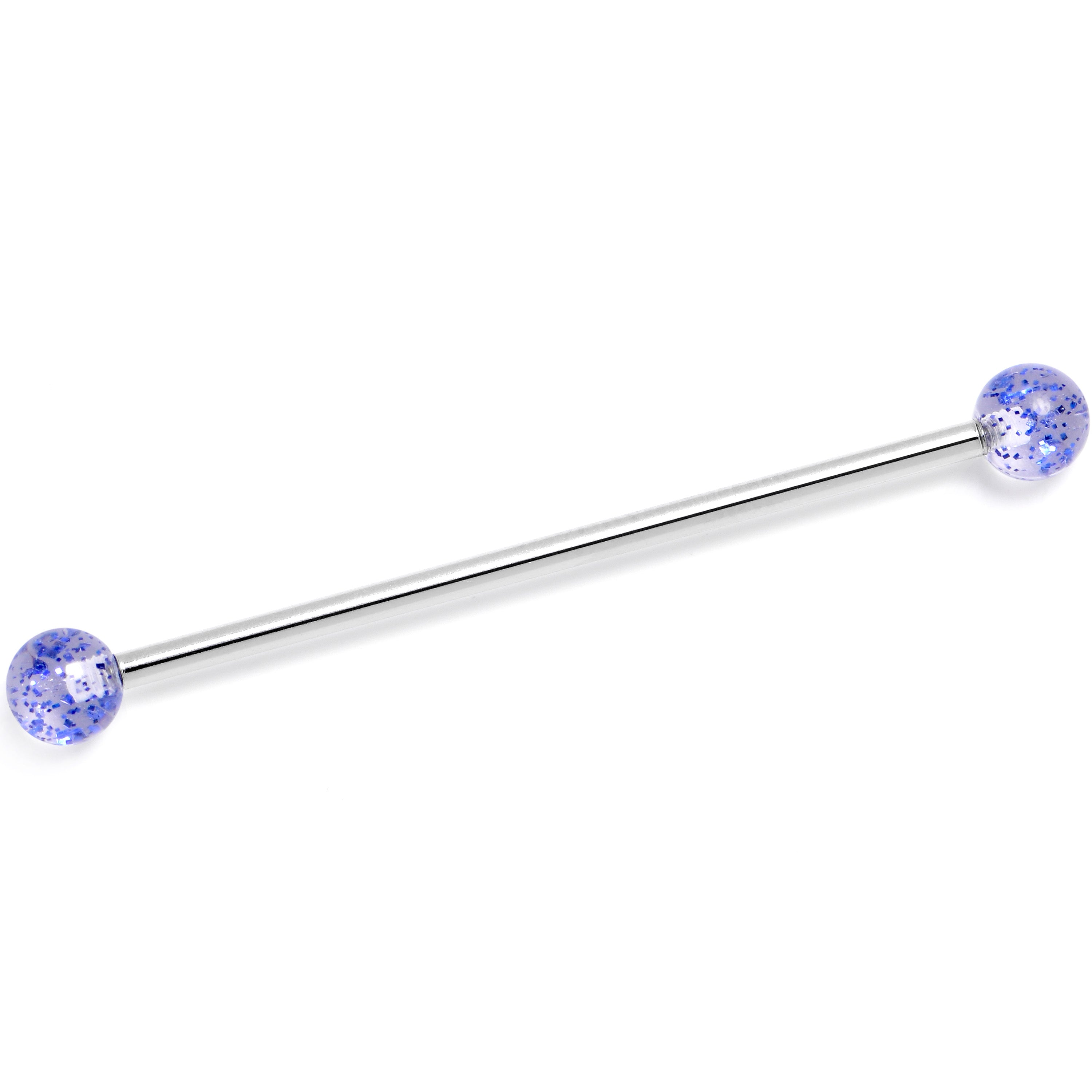 14 Gauge Internally Threaded Blue Glitter Ends Industrial Barbell 38mm