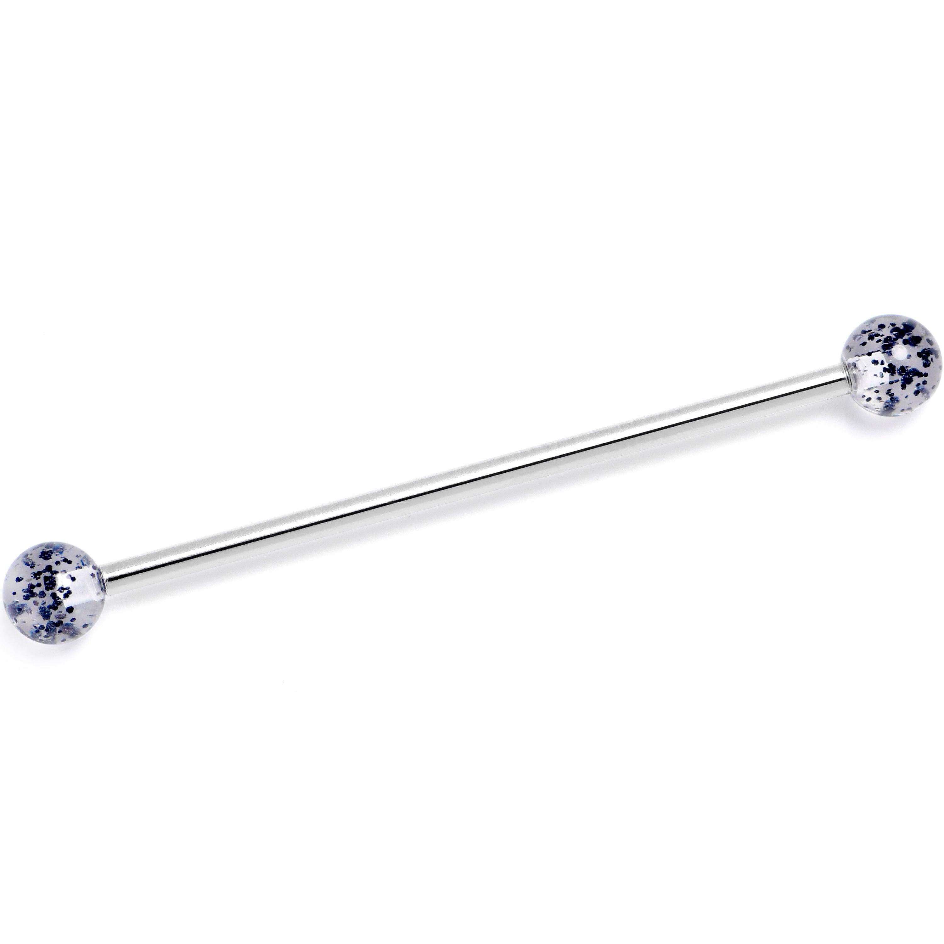 14 Gauge Internally Threaded Black Glitter Ends Industrial Barbell 38mm