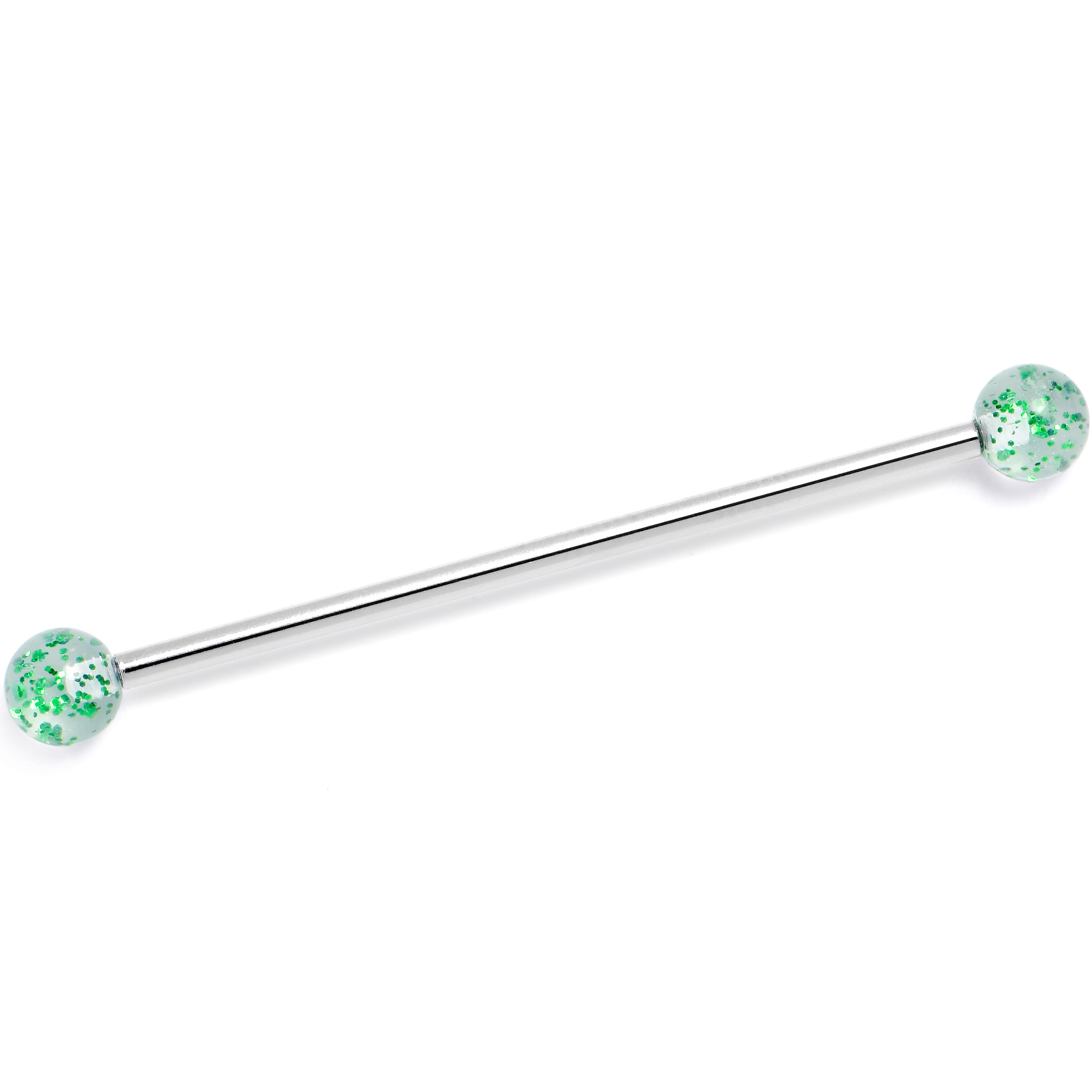 14 Gauge Internally Threaded Green Glitter Ends Industrial Barbell 38mm