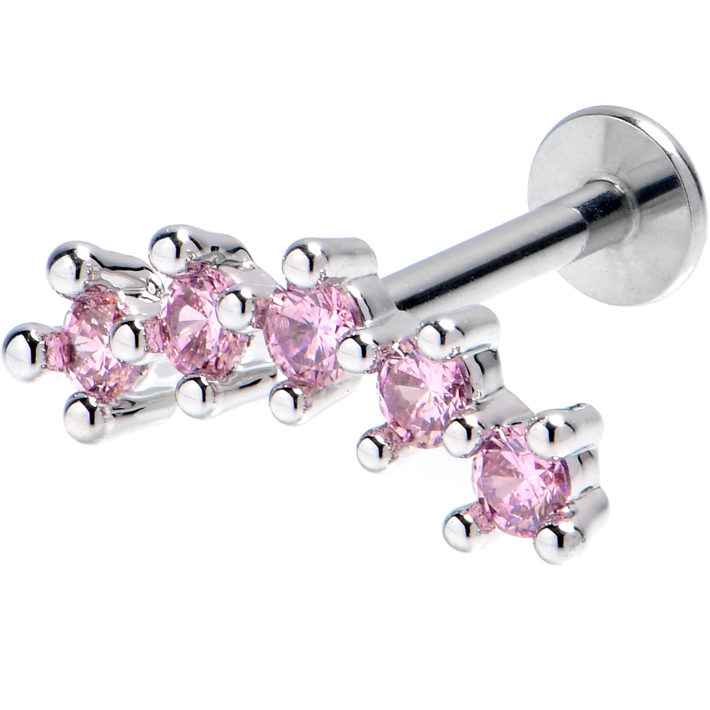 16 Gauge 5/16 Pink CZ Gem Luxe Arch Internally Threaded Labret Tragus