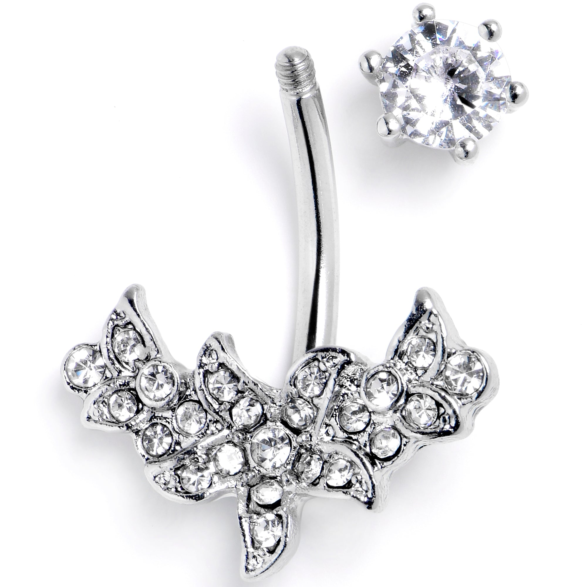 Clear CZ Gem Flower Garland Double Mount Belly Ring