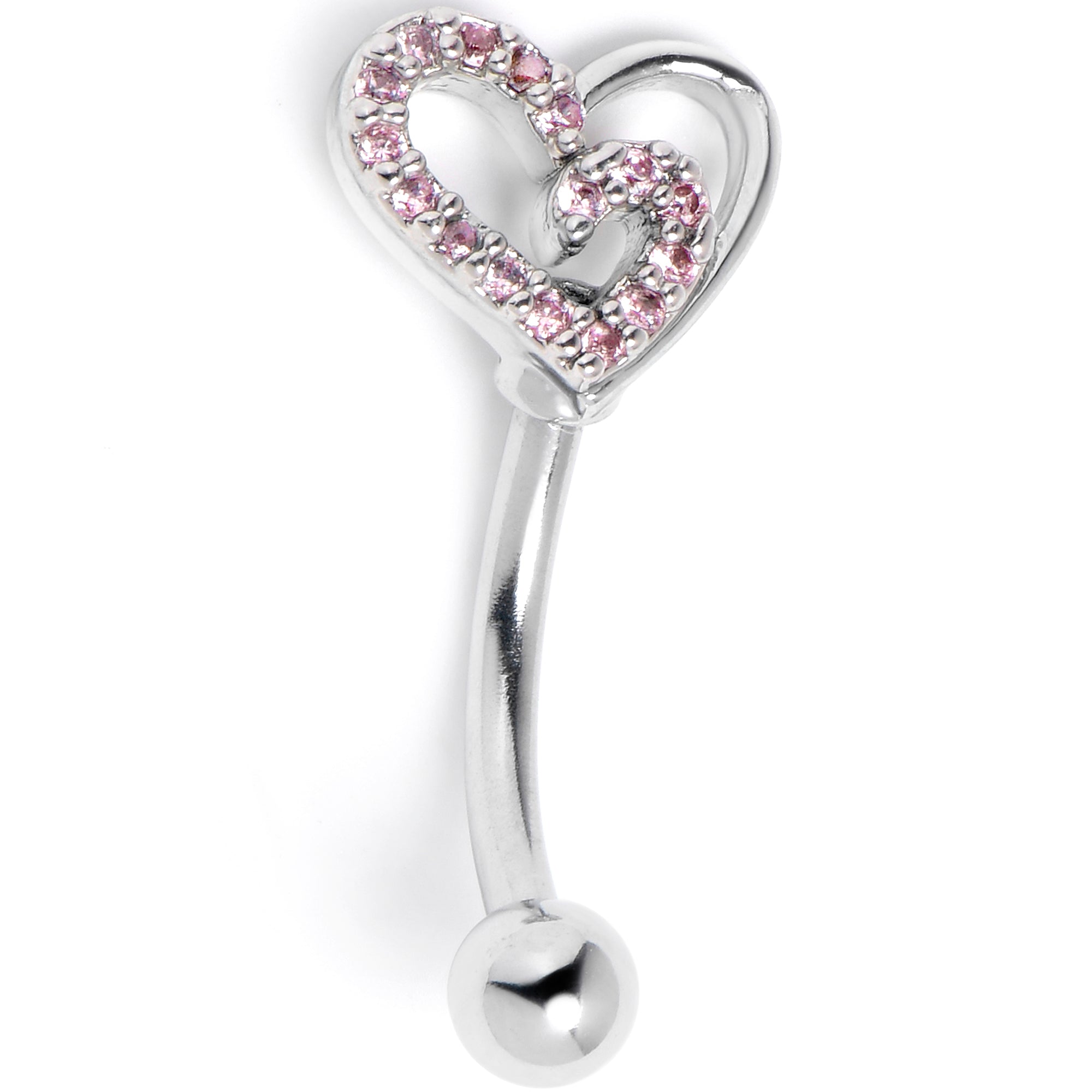 16 Gauge 5/16 Pink Gem Asymmetrical Heart Curved Eyebrow Ring