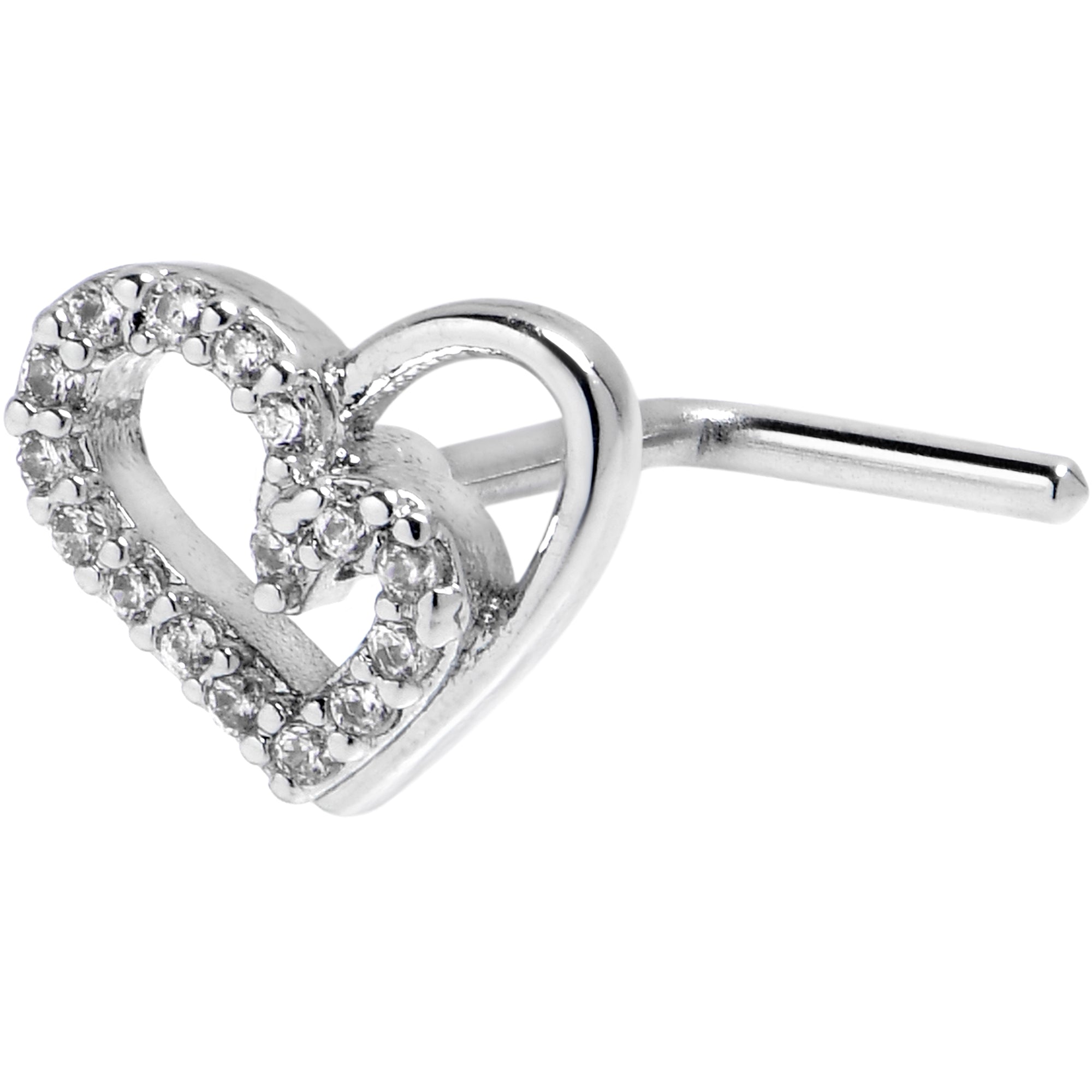 20 Gauge 7mm Clear Gem Asymmetrical Heart L Shape Nose Ring