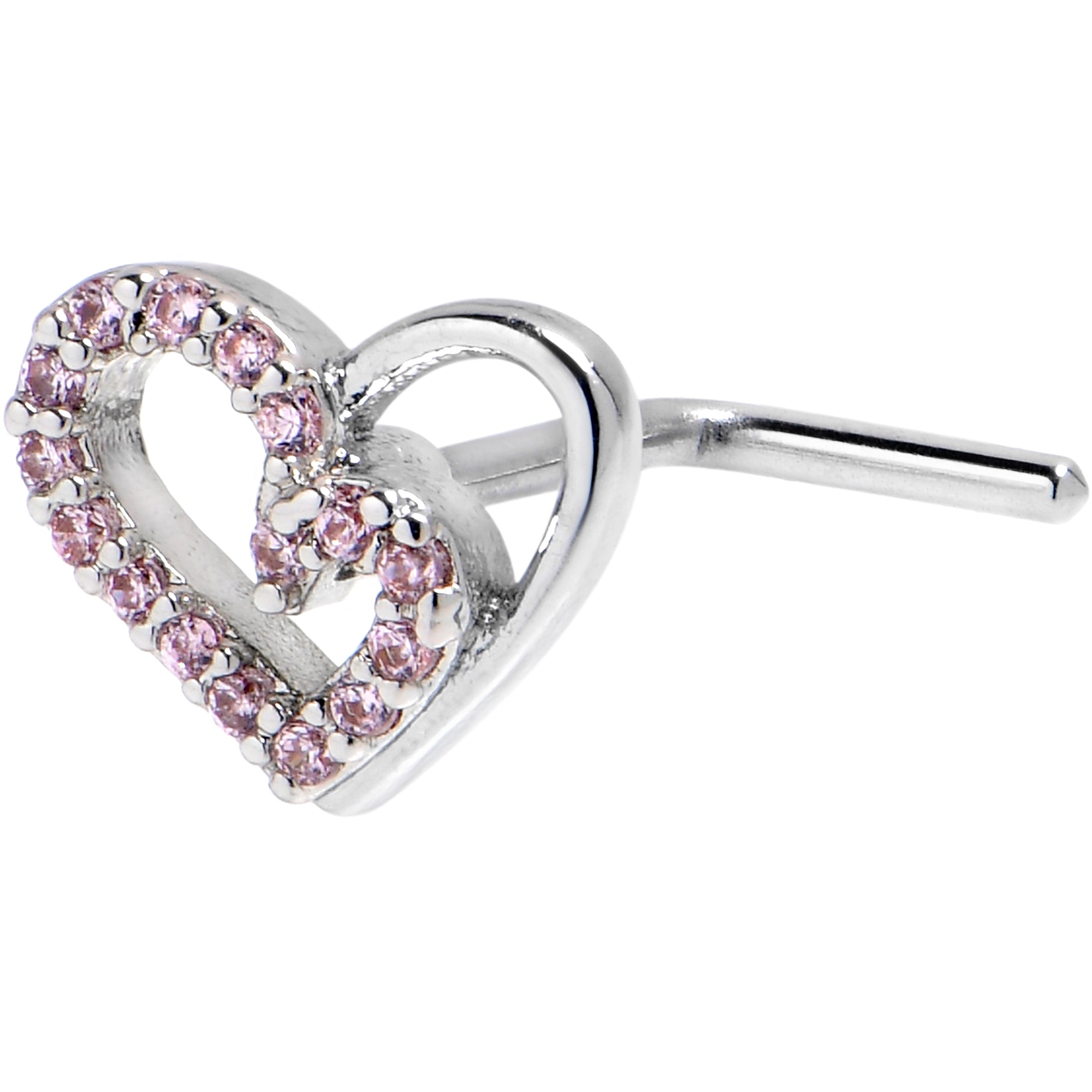 20 Gauge 7mm Pink Gem Asymmetrical Heart L Shape Nose Ring