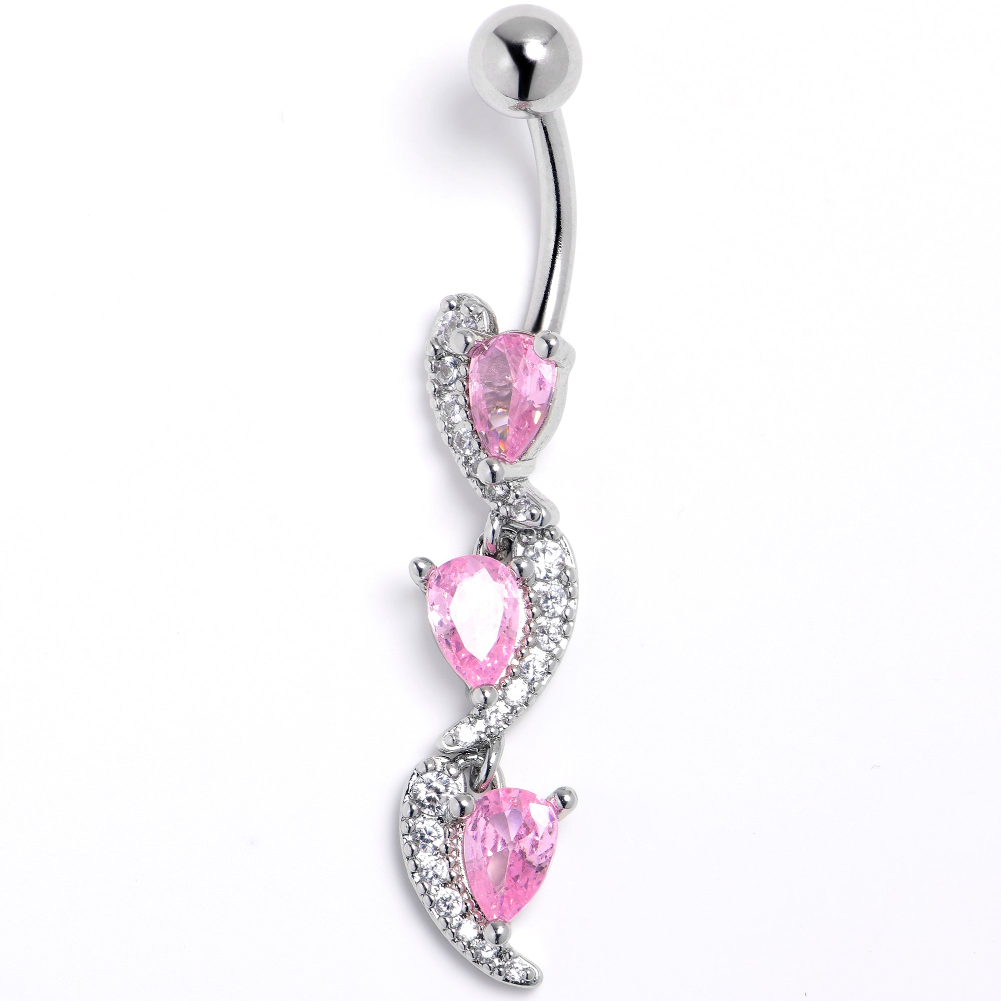 Pink Clear CZ Gem Super Style Swirl Dangle Belly Ring